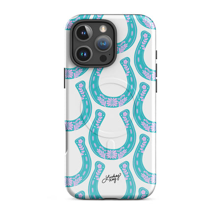 horseshoe pink turquoise illustration pattern floral western cowgirl cowboy iphone iphone-16 pro max phone case cover clear lindsey kay collective