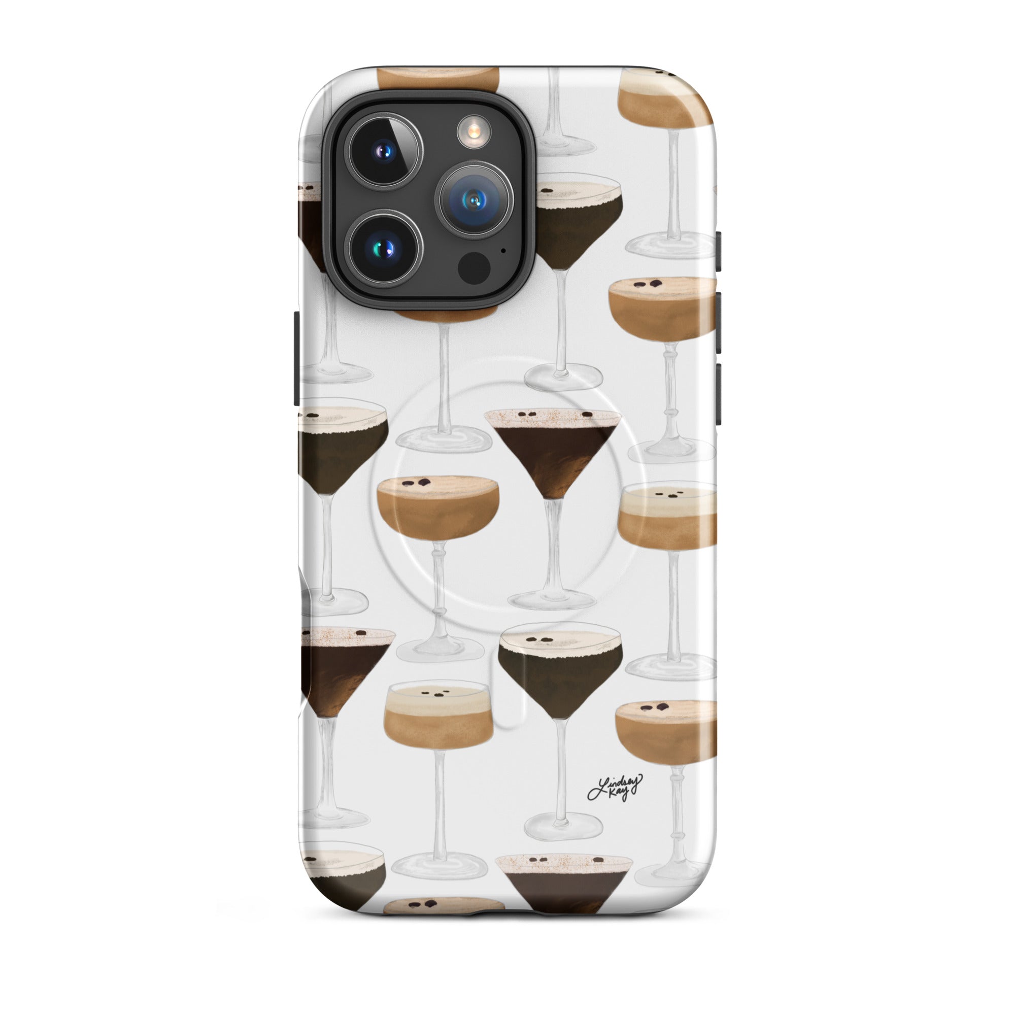 Stylish tough iPhone case featuring a hand-illustrated espresso martini pattern – durable protective phone cover for cocktail lovers, coffee enthusiasts, and trendy iPhone accessories shoppers