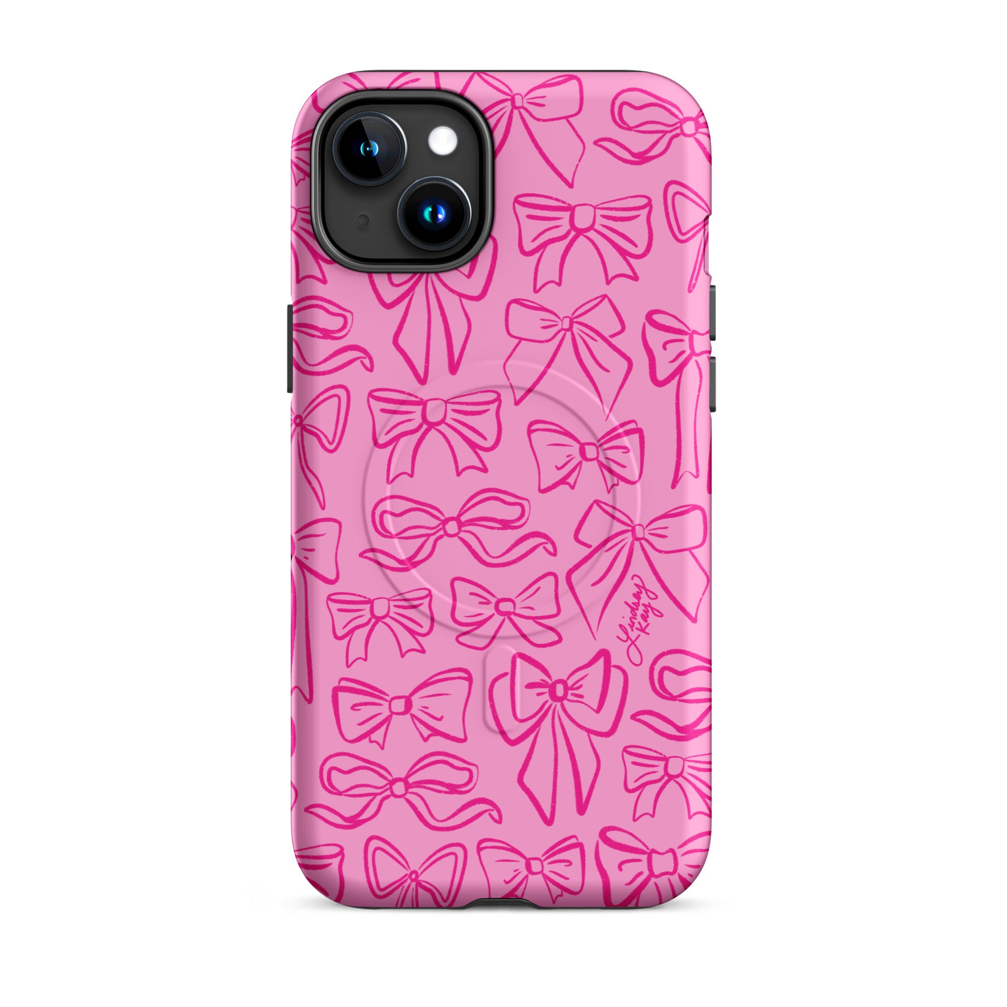 Pink ribbons pattern iphone magsafe phone case cute trendy girly preppy retro fun lindsey kay collective mobile accessories protective sturdy mag safe