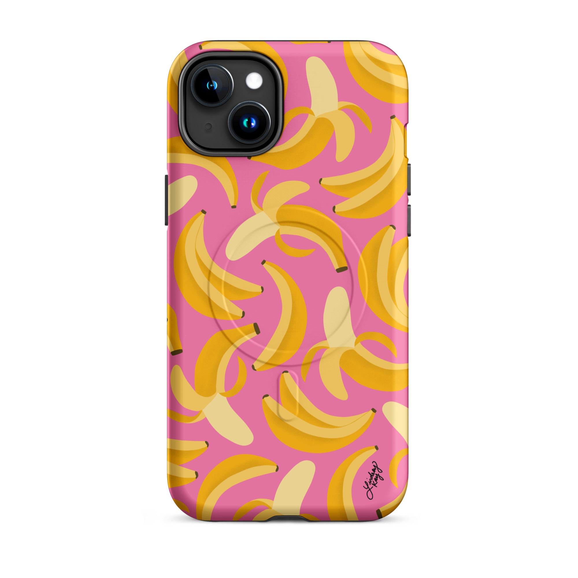 banana pink yellow iphone magsafe case cover protective durable shockproof lindsey kay collective cute trendy bright summer fruit patterned preppy 