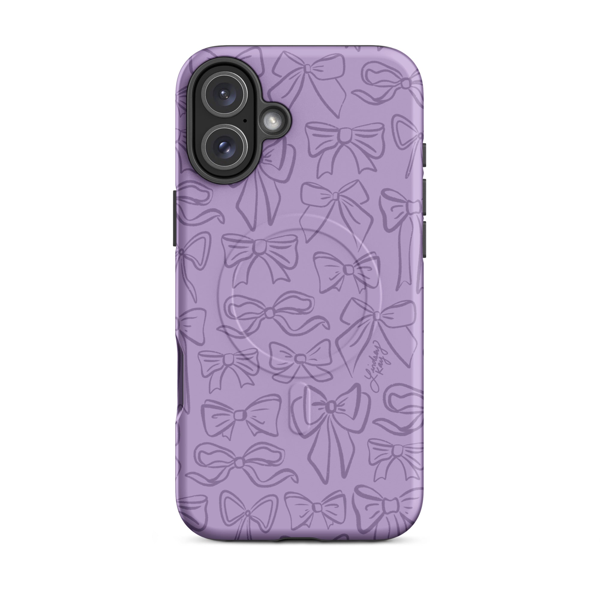 purple ribbons bows pattern coquette iphone magsafe phone case cute trendy girly preppy retro fun lindsey kay collective mobile accessories protective sturdy mag safe