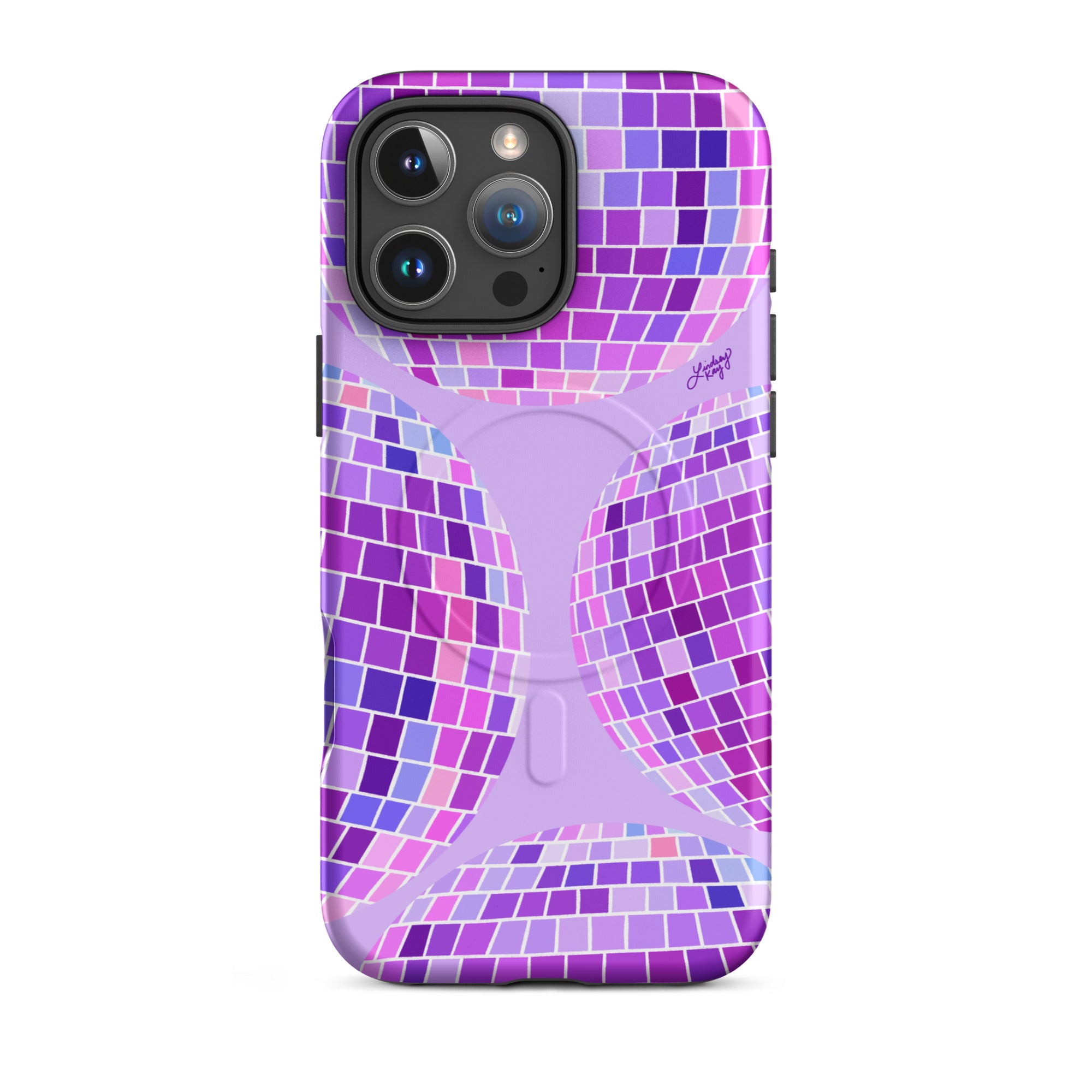 purple disco balls patterned iphone magsafe case cover protective mobile accessories durable cute trendy retro girly preppy lindsey kay collective