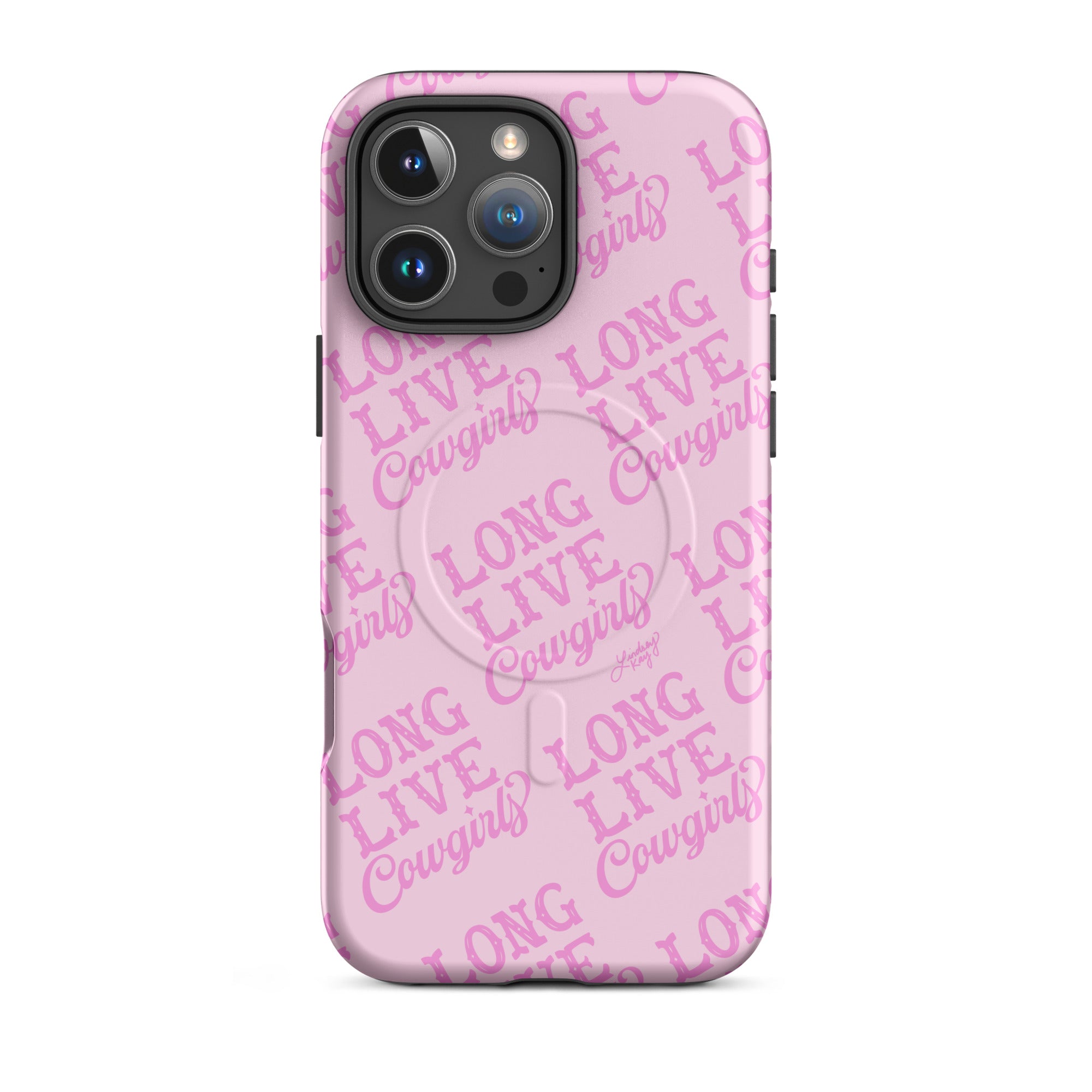 Long live cowgirls Magsafe Case tough phone case pink two tone durable mobile accessories hand-drawn pattern lindsey kay collective trendy cute gift western colorful popular