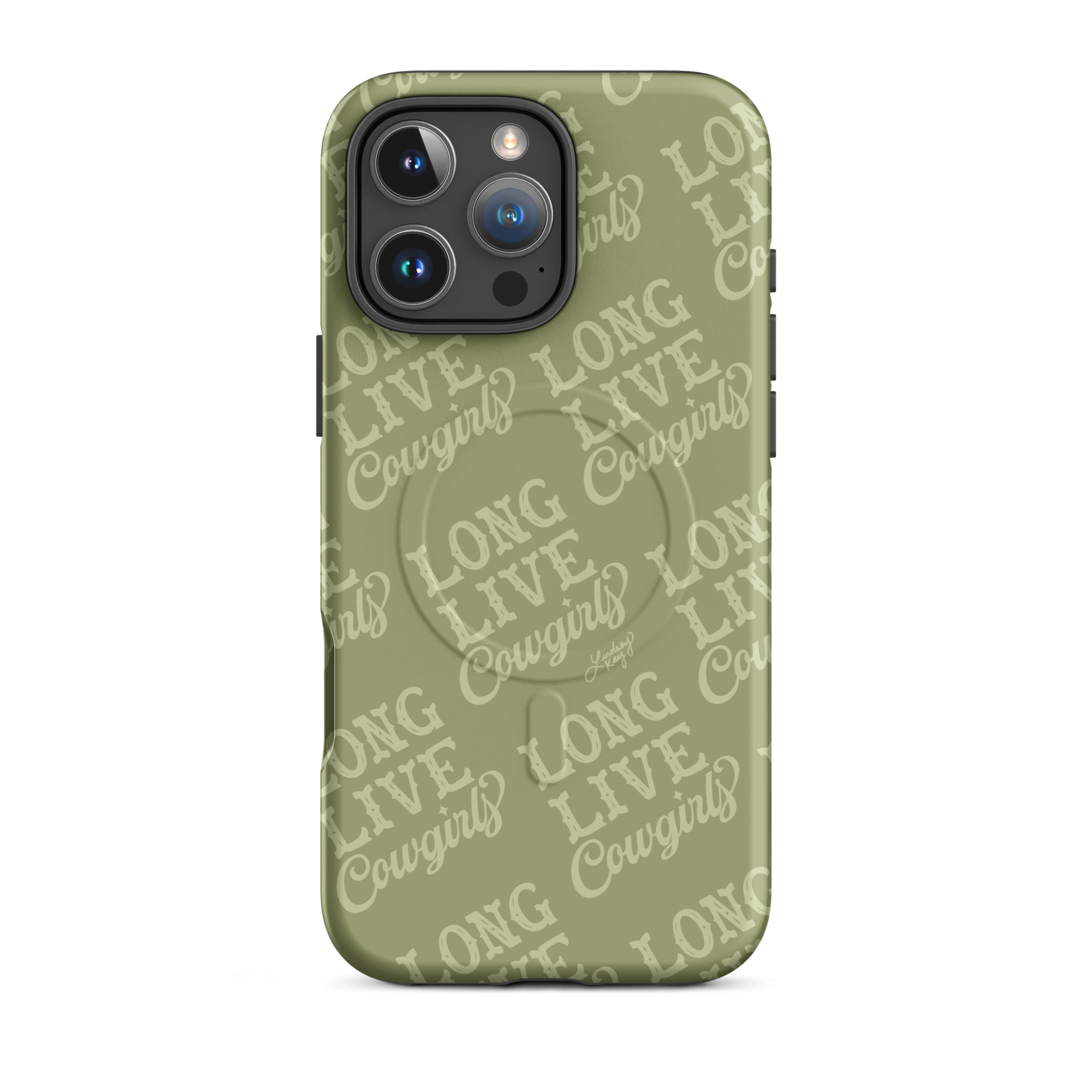 Long live cowgirls Magsafe Case tough phone case durable mobile accessories green two tone hand-drawn pattern lindsey kay collective trendy cute gift western colorful popular