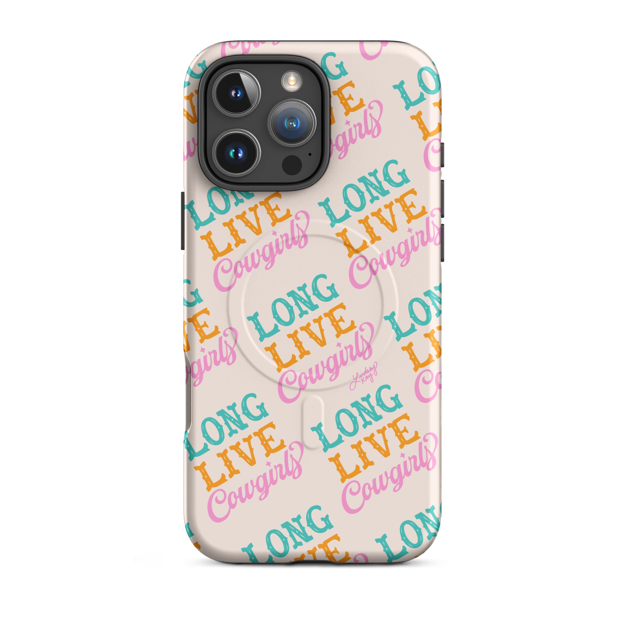 Long live cowgirls Magsafe Case tough phone case durable mobile accessories turquoise pink orange hand-drawn pattern lindsey kay collective trendy cute gift western colorful popular