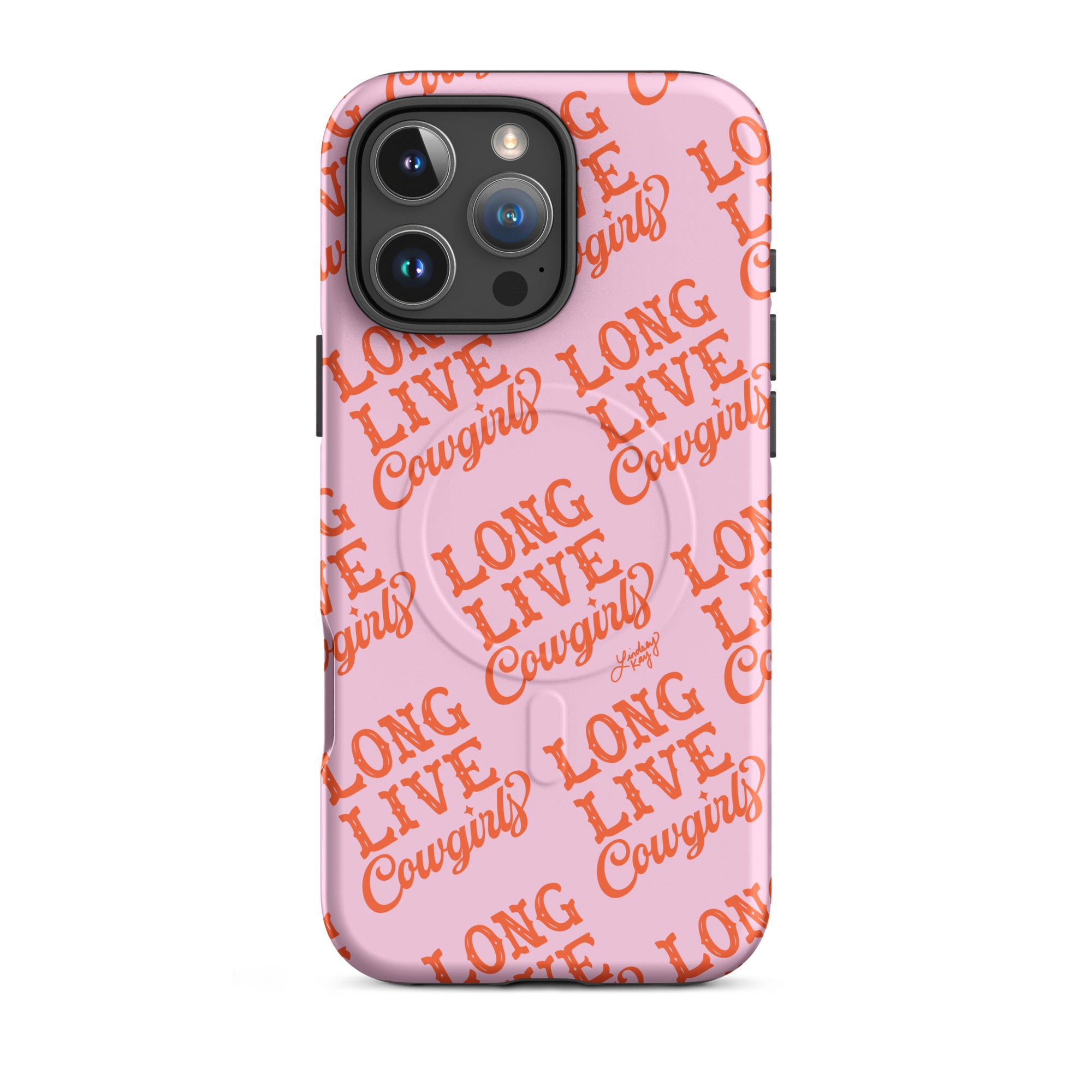 Long live cowgirls Magsafe Case tough phone case durable mobile accessories pink two tone hand-drawn pattern lindsey kay collective trendy cute gift western colorful popular