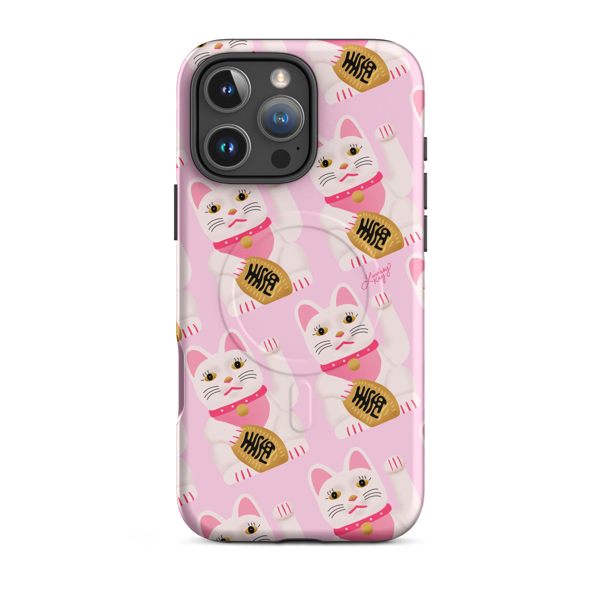 make money cat kitty Japanese Magsafe Case tough phone case durable mobile accessories pink two tone hand-drawn pattern lindsey kay collective trendy cute gift western colorful popular iphone 16 pro max