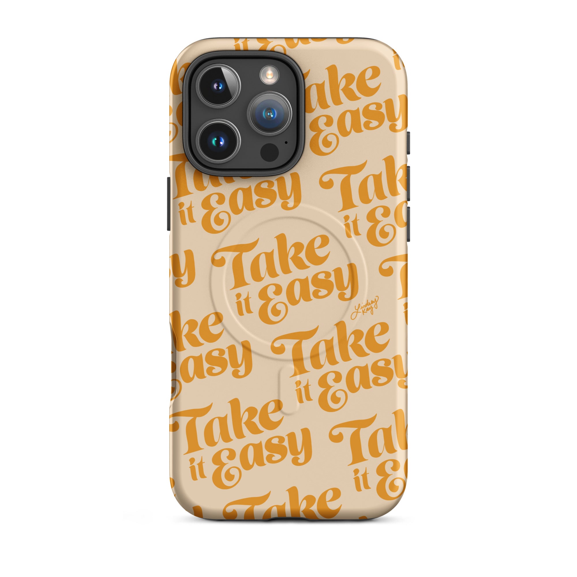 Take it Easy Magsafe iphone durable case yellow hand-lettering pattern vibes retro the-eagles lyrics patterned preppy trendy cute lindsey kay collective
