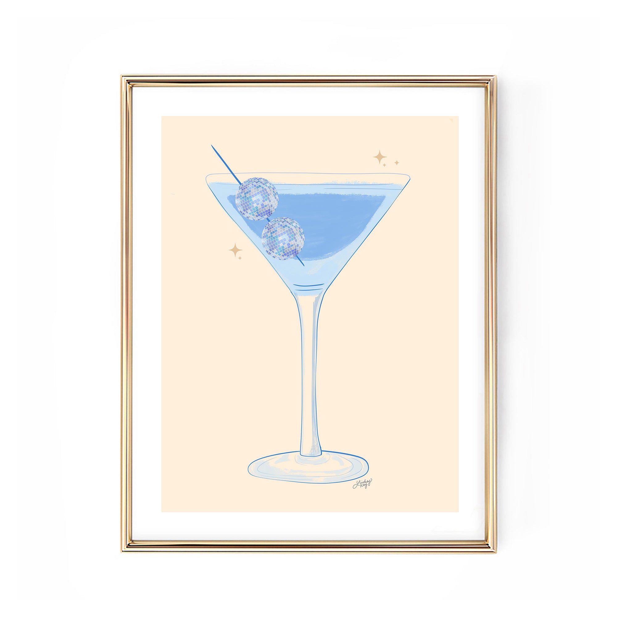 Ilustración de Disco Ball Martini (paleta púrpura) - Impresión de arte
