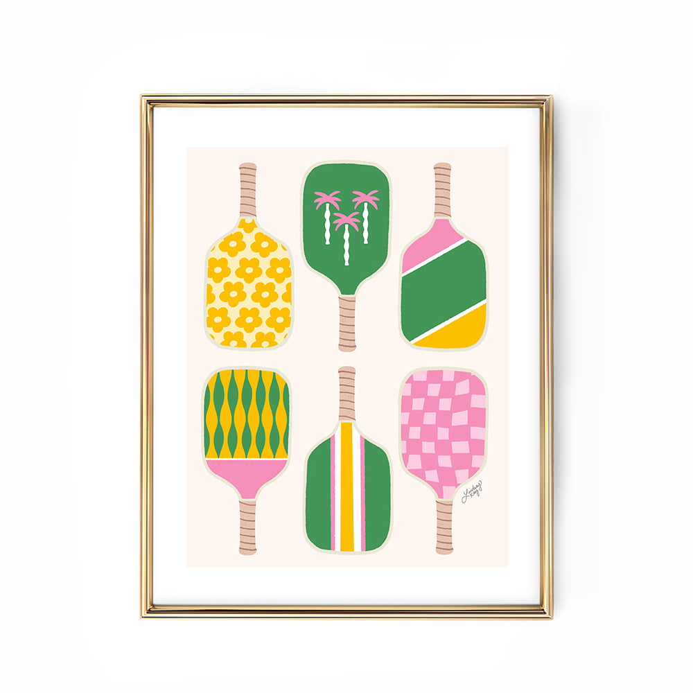 pickleball paddles paddle illustration retro art print poster wall-art cute preppy dorm room pretty matte colorful sorority sports tennis lindsey kay collective
