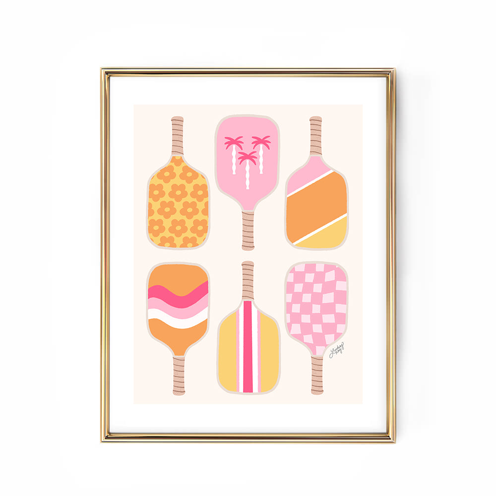 pickleball paddles paddle illustration retro art print poster wall-art cute preppy dorm room pretty matte colorful sorority sports tennis lindsey kay collective pink warm 