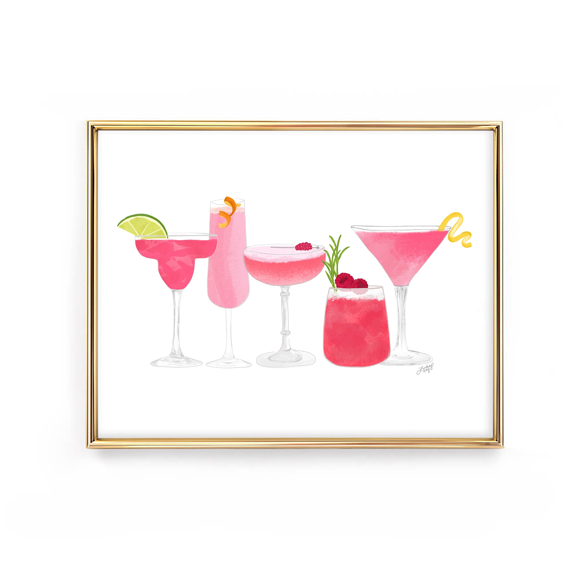 pink cocktail art print martini margarita champagne alcohol boozy bar cart decor poster lindsey kay collective