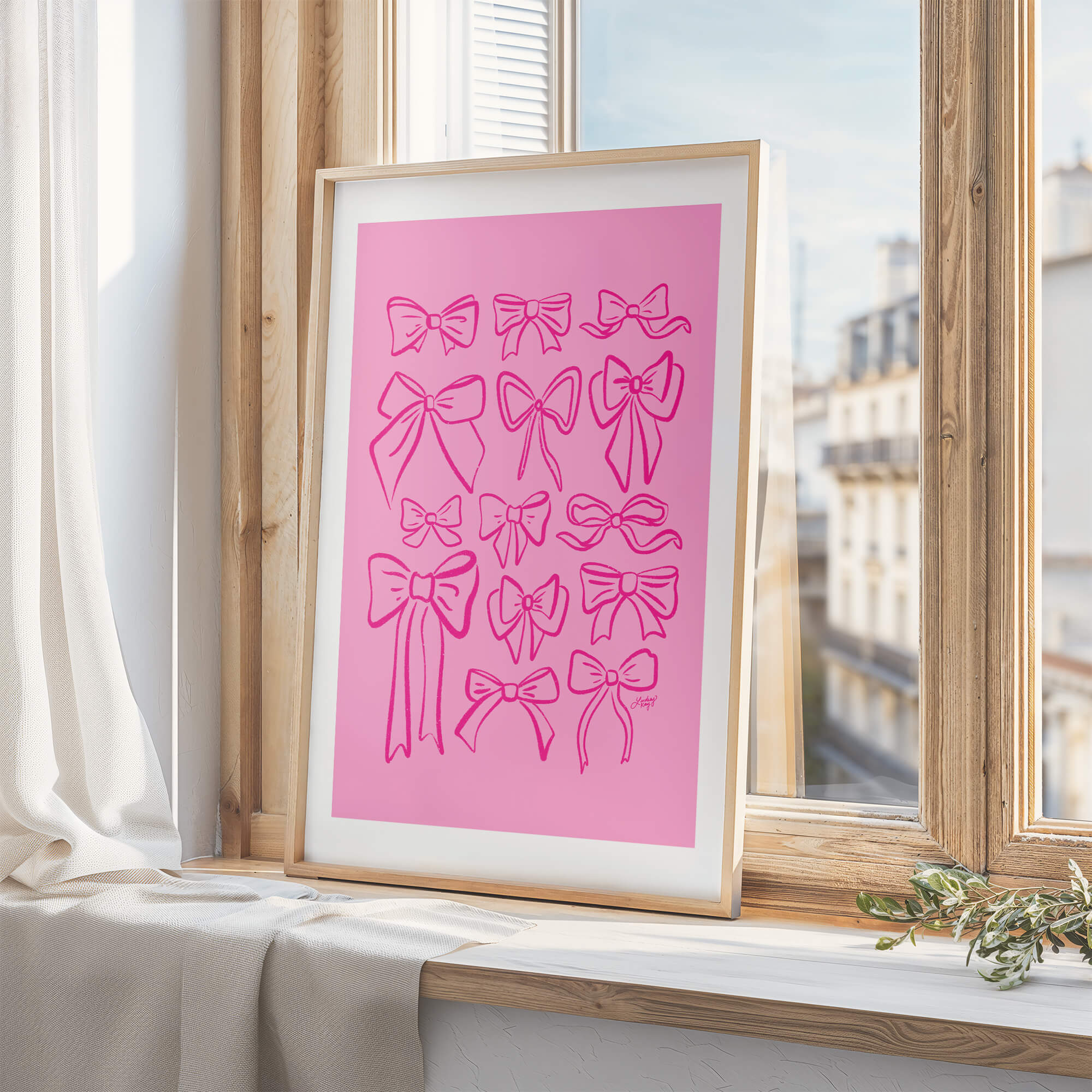 Pink Ribbons Outline Illustrations - Art Print
