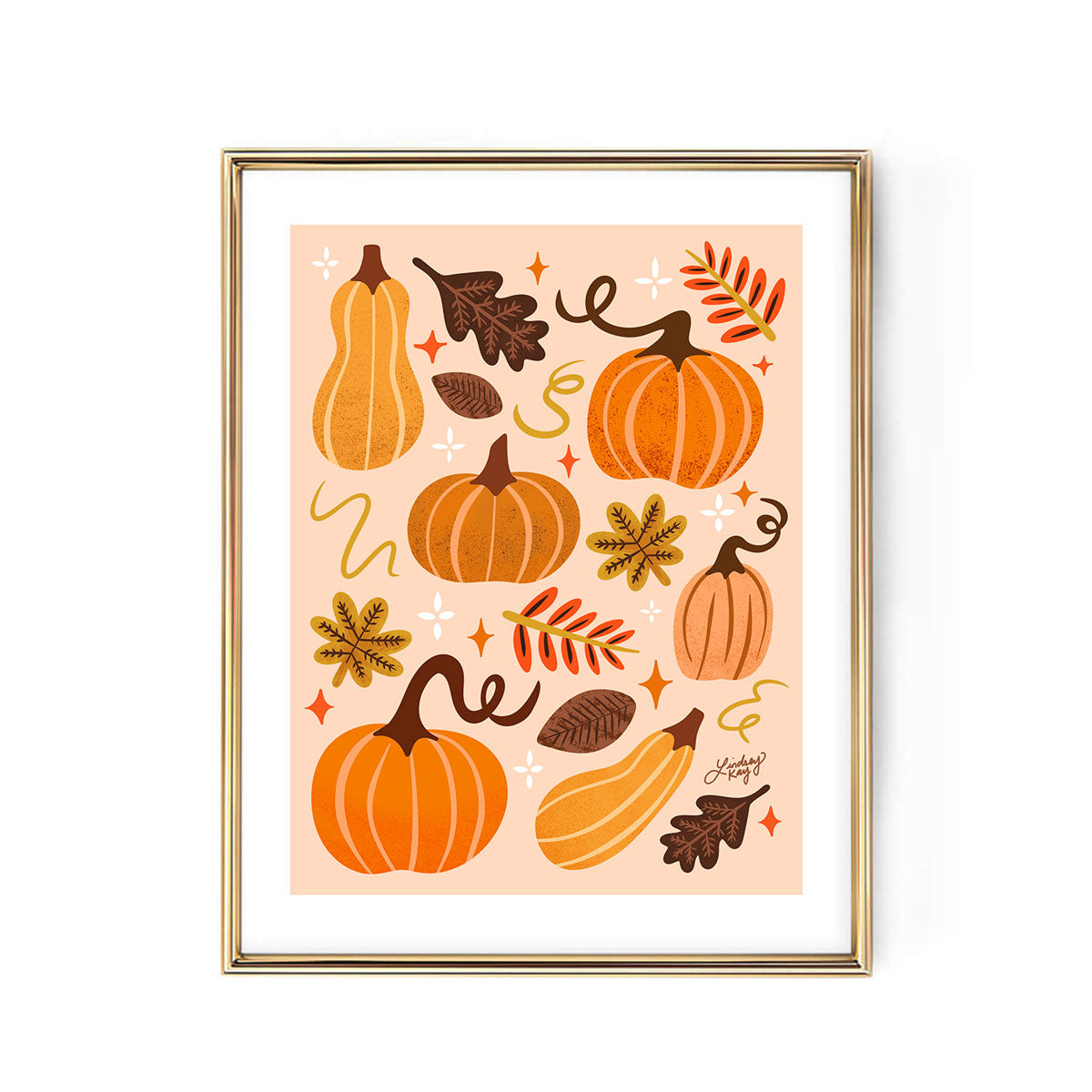 Hand-illustrated fall leaves and pumpkins art print by Lindsey Kay Collective – cozy autumn wall decor – perfect for fall, Halloween, or Thanksgiving – printed on enhanced matte paper with vibrant inks – available in 10 sizes