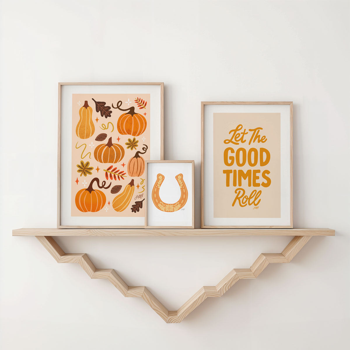 Hand-illustrated fall leaves and pumpkins art print by Lindsey Kay Collective – cozy autumn wall decor – perfect for fall, Halloween, or Thanksgiving – printed on enhanced matte paper with vibrant inks – available in 10 sizes