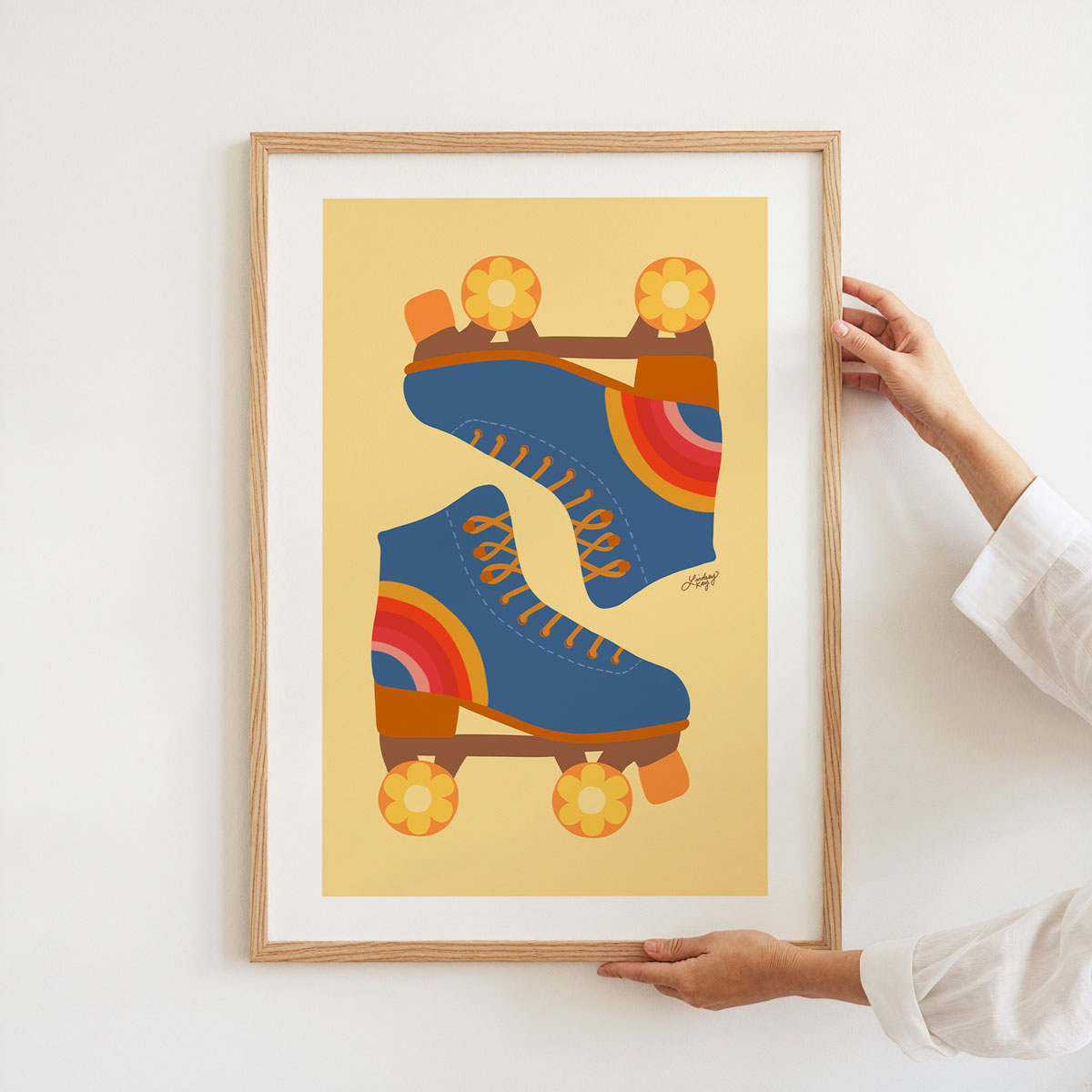 Hand-illustrated retro flower power roller skates art print by Lindsey Kay Collective – colorful vintage roller skate wall art – perfect for dorm rooms, gallery walls, or retro girly decor – printed on enhanced matte paper with vibrant inks – available in multiple sizes