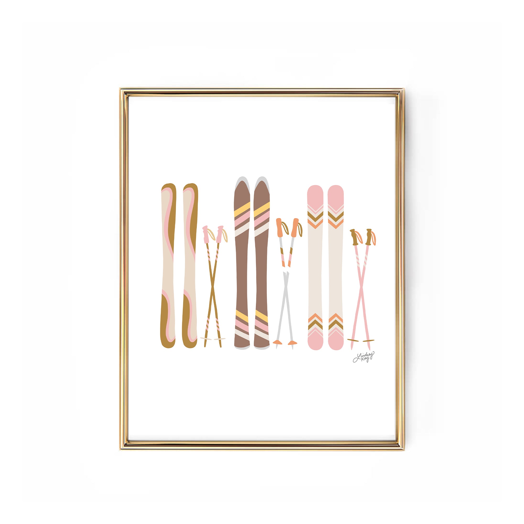 Ilustración de esquí (paleta retro) - Impresión de arte