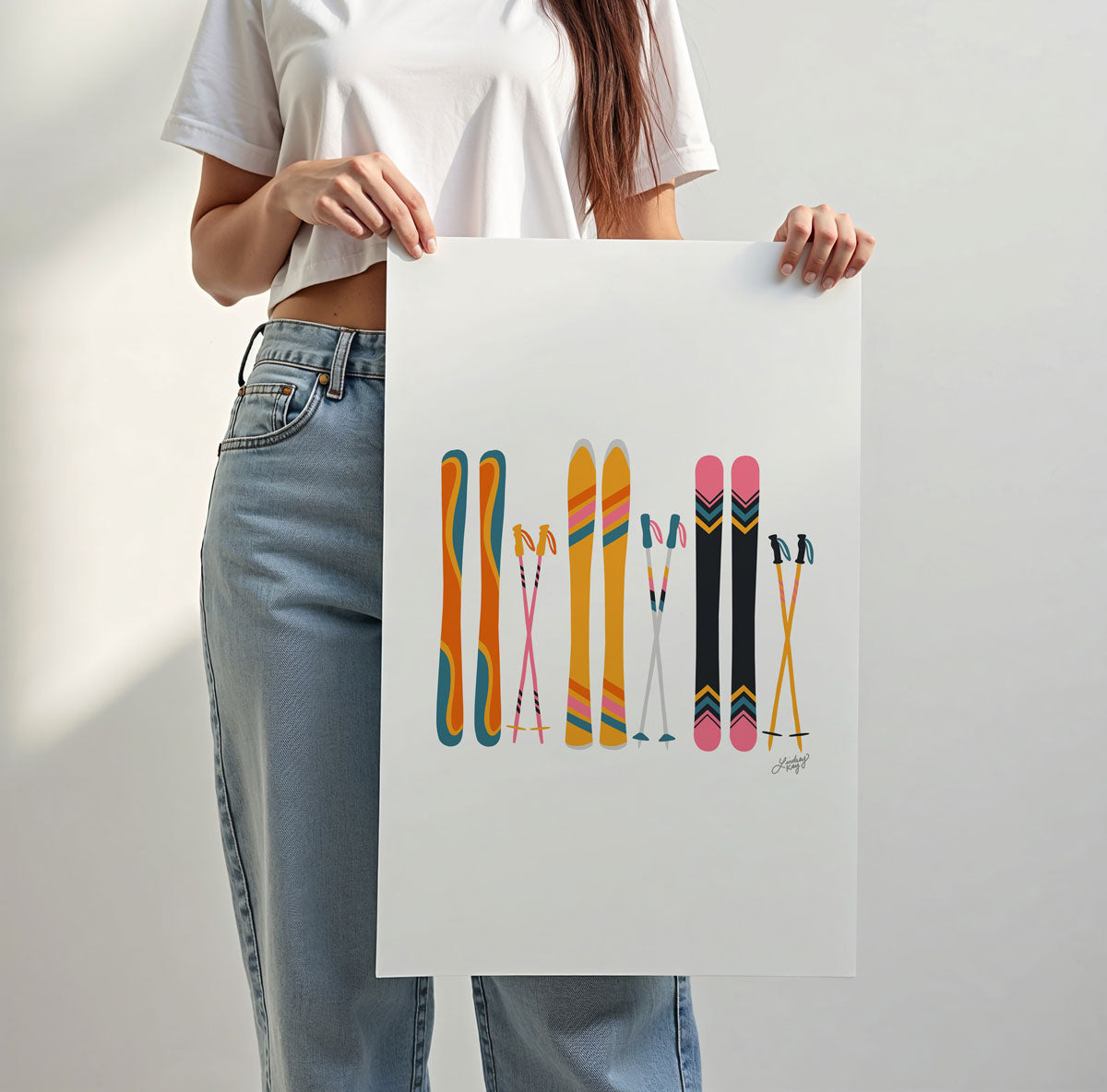 Ilustración de esquí (paleta retro) - Impresión de arte