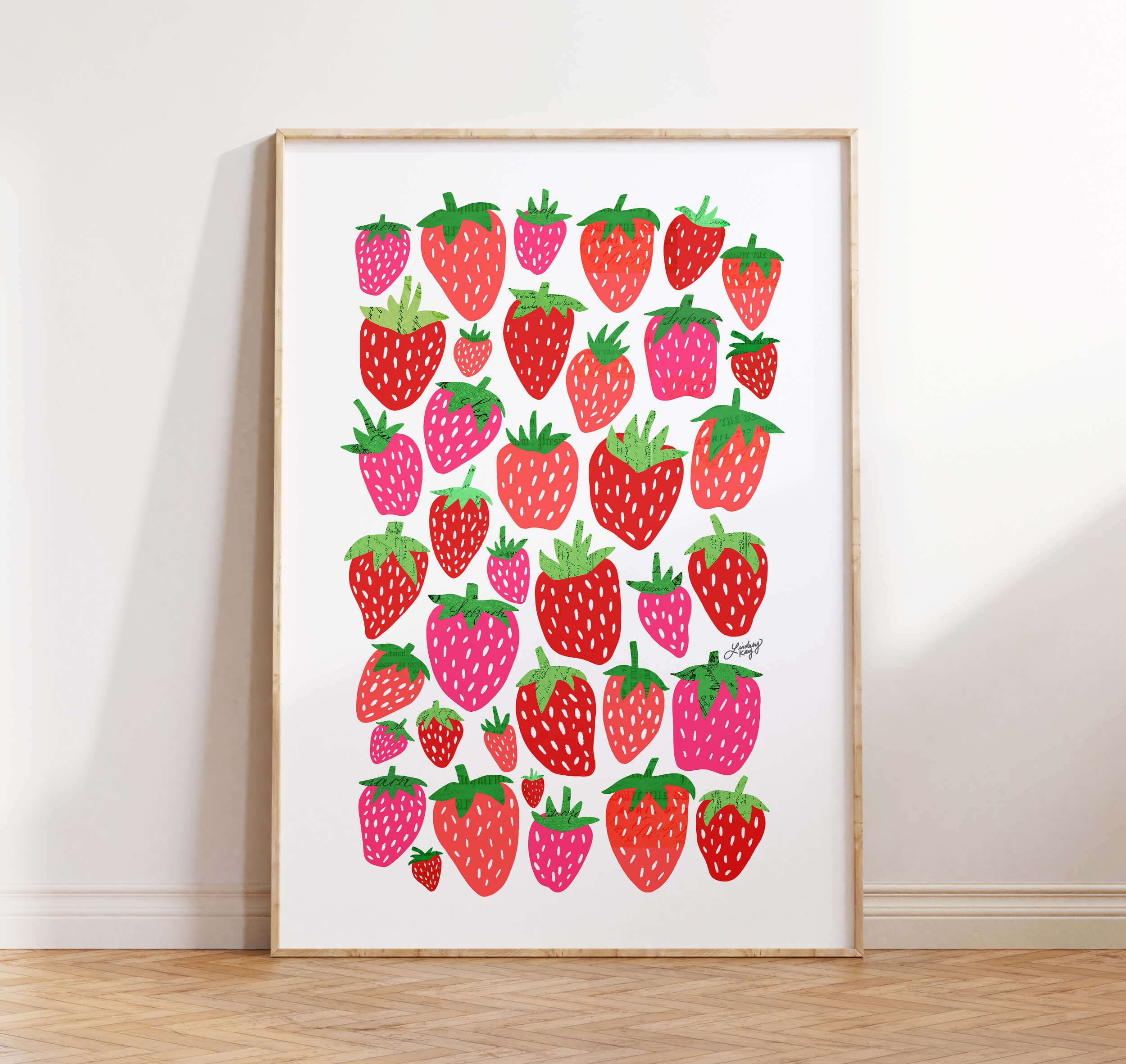 Collage de ilustración de fresas - Impresión de arte
