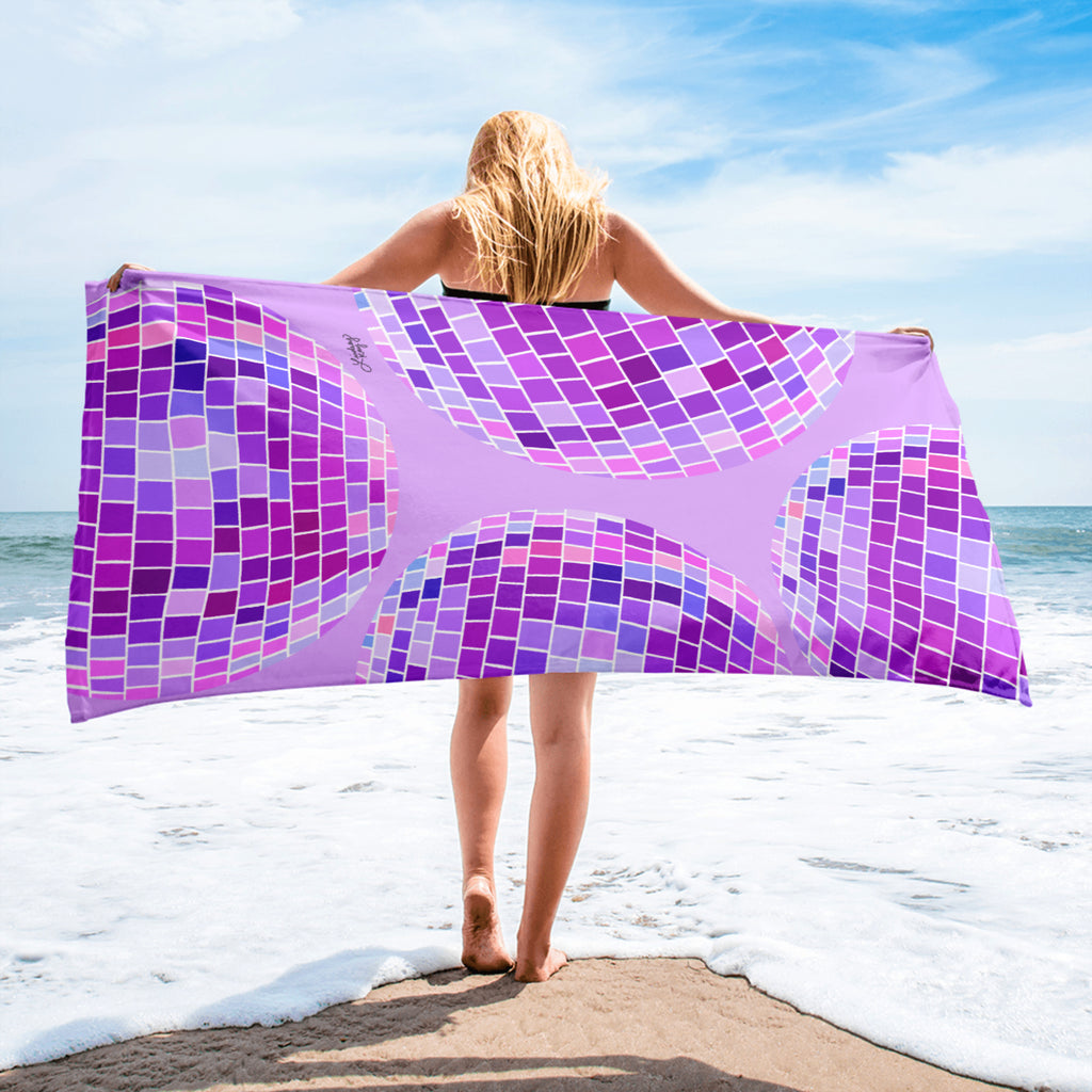 Purple Disco Balls Illustration - Beach Towel