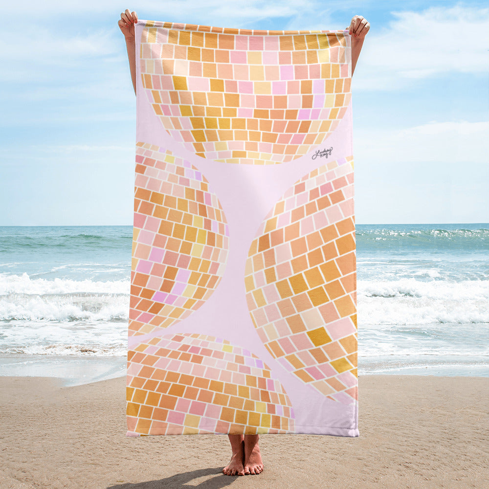 disco balls beach towel cute yellow pool accessories summer sun trendy illustration lindsey kay collective