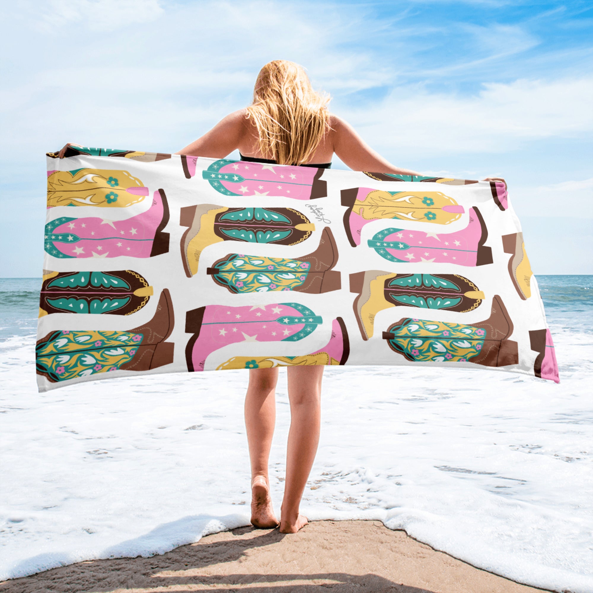 Cowboy Boots Illustration - Beach Towel
