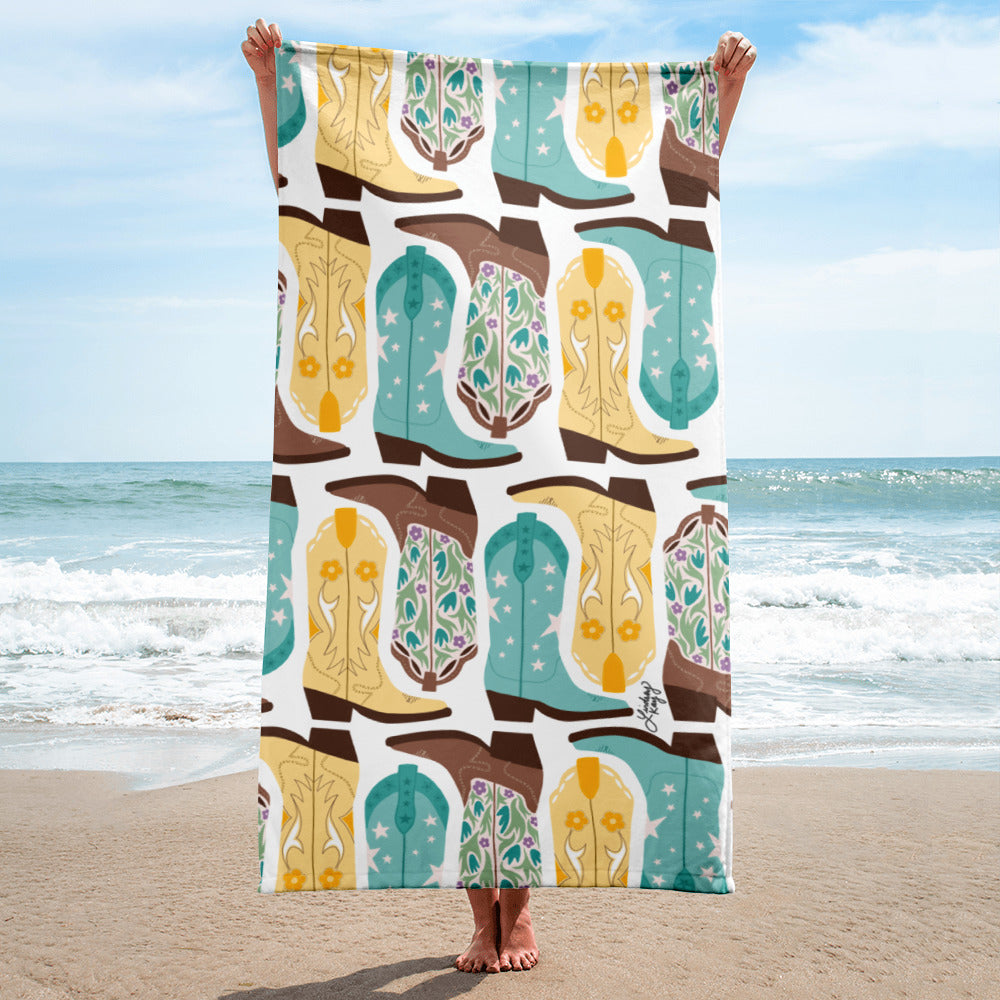 cowboy boots illustration pattern western country cowgirl beach towel pool-towel summer lindsey kay collective