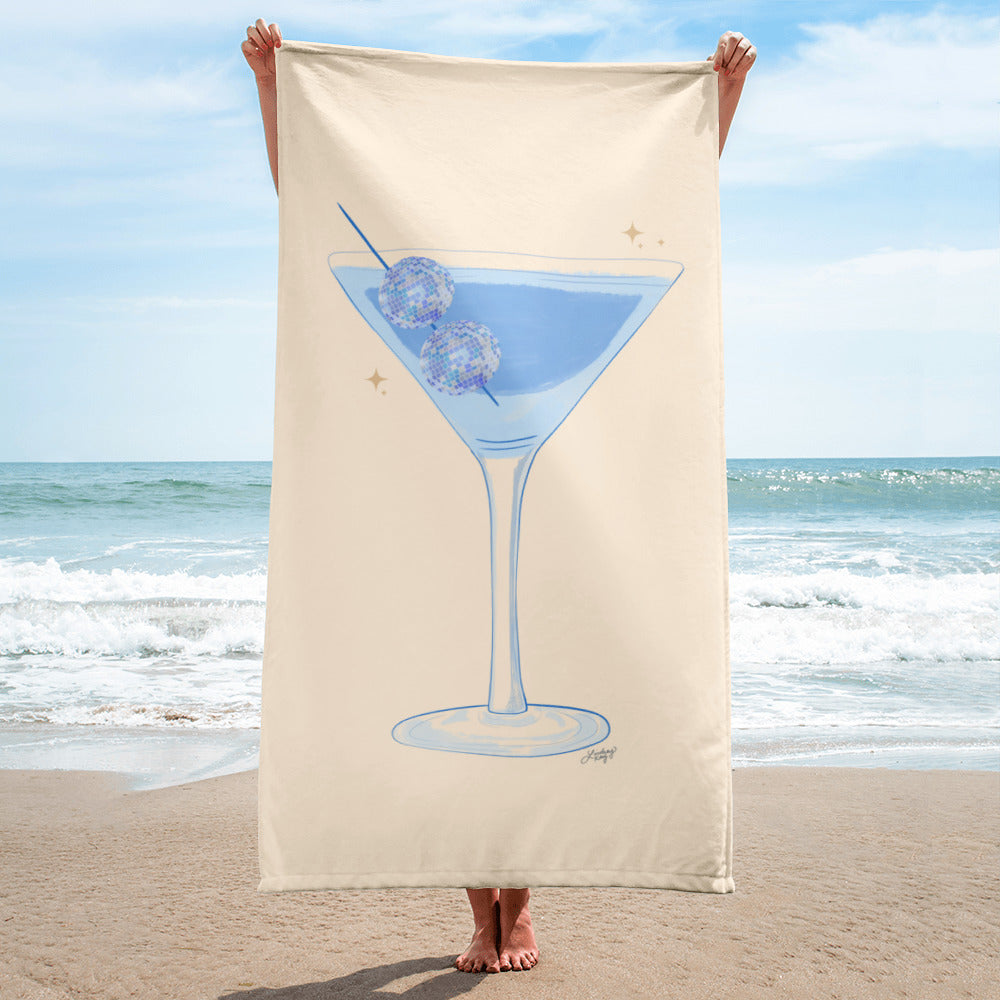 disco ball martini glass illustration mirror-ball beach towel lindsey kay collective