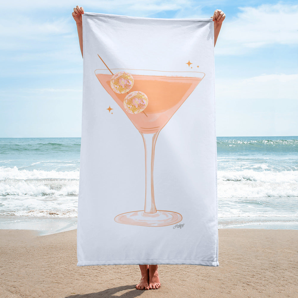 disco balls martini glass mirror-ball orange blue beach towel lindsey kay collective