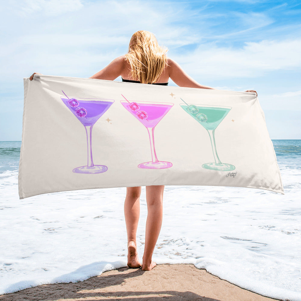 disco ball martini glasses beach towel soft high-quality pool accessories colorful sorority bachelorette cute trendy 