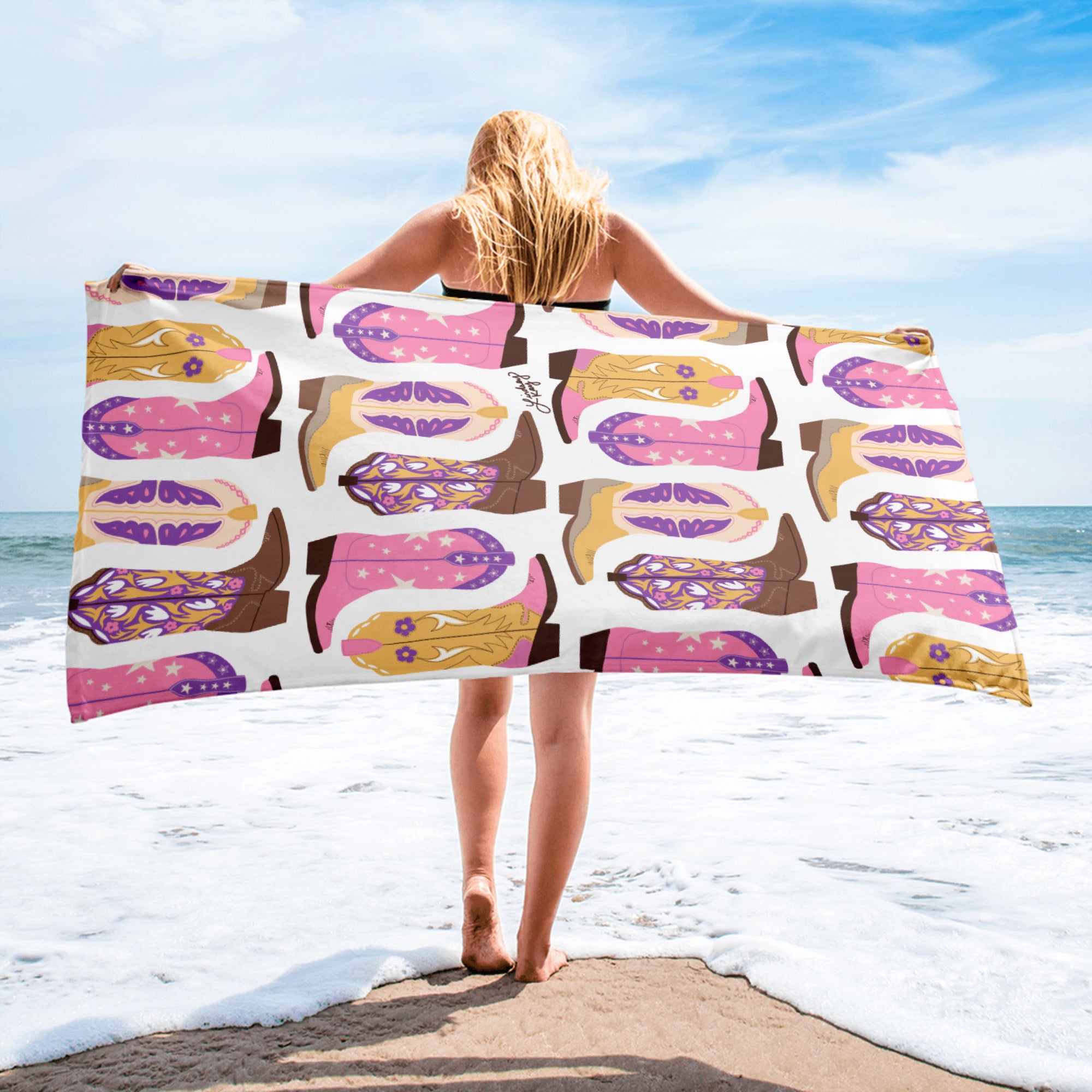 Cowboy Boots Illustration - Beach Towel