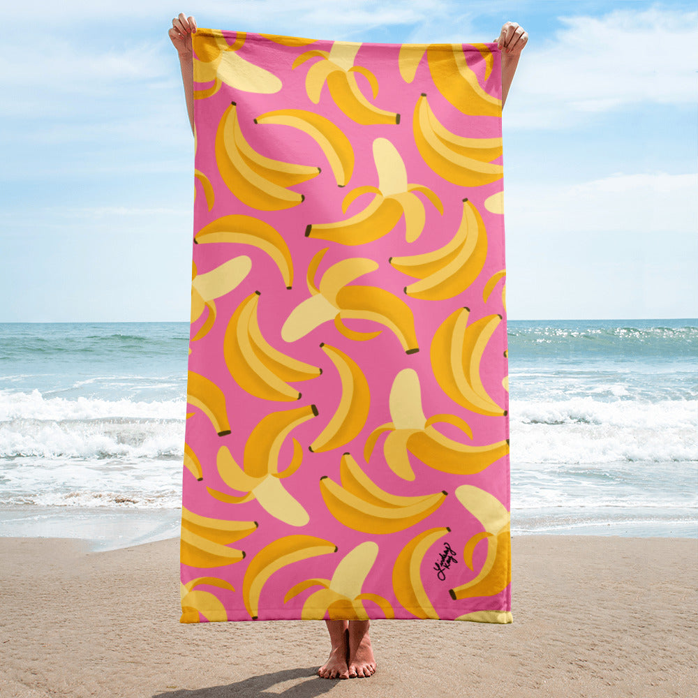 banana pattern beach towel pool accessories fruit yellow pink cute trendy summer lindsey kay collective