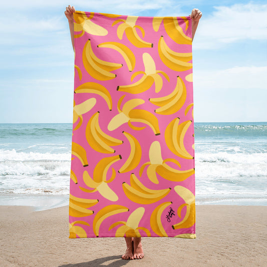 banana pattern beach towel pool accessories fruit yellow pink cute trendy summer lindsey kay collective