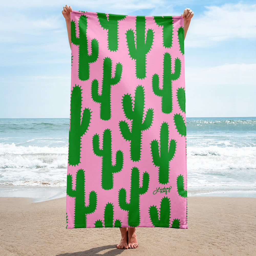 cactus beach towel pool-towel pool accessories summer water microfiber cute trendy pink green cacti desert lindsey kay collective