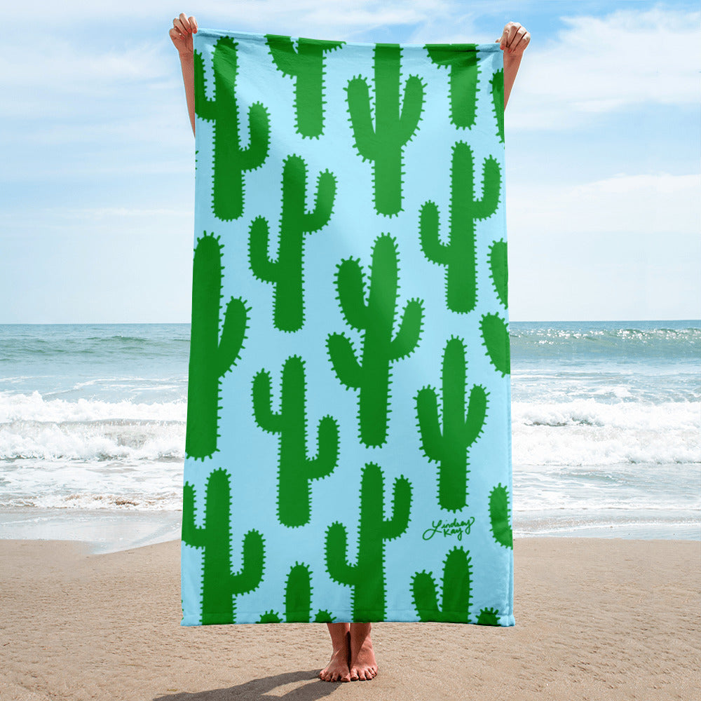 cactus beach towel pool-towel pool accessories summer water microfiber cute trendy blue green cacti desert lindsey kay collective