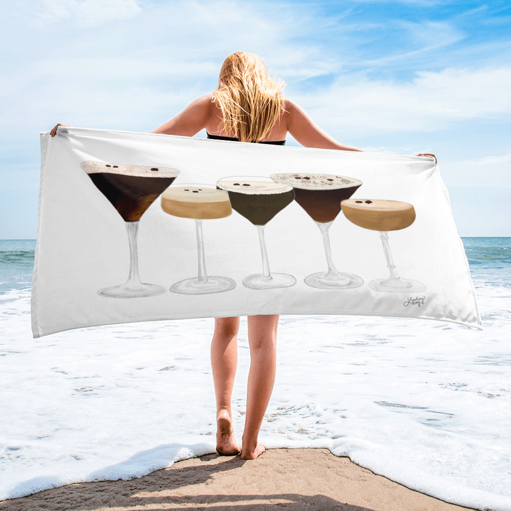 espresso martini coffee beach towel illustration cute trendy pool accessories fun cocktail martini lindsey kay collective