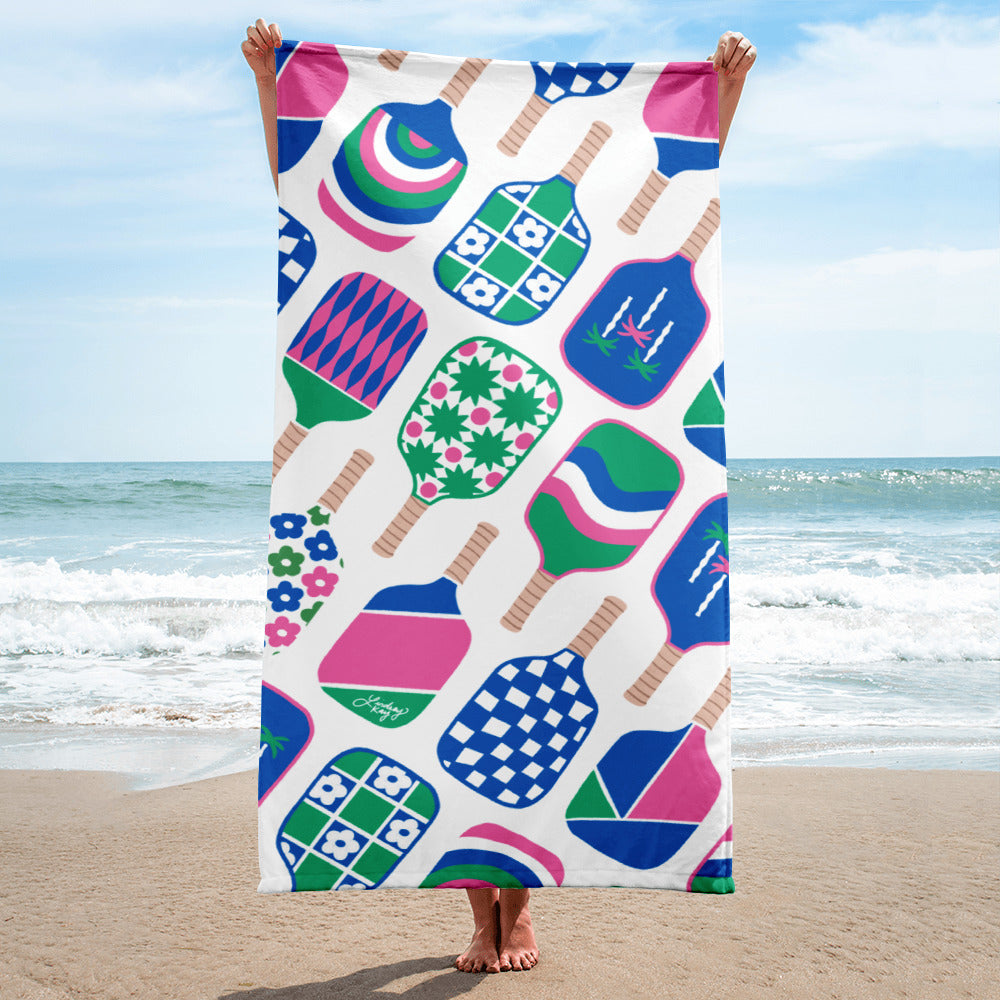 pickle ball retro pattern cute trendy preppy beach towel pool accessories summer sorority bachelorette gifts party lindsey kay collective bath-towel 