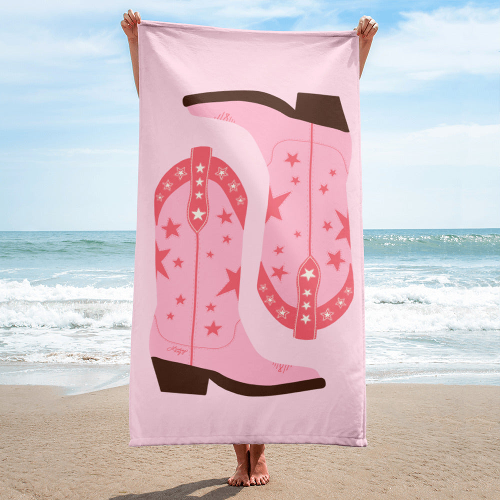 beach towel pool accessories bath-towel summer party retro cute preppy bachelorette gift girly pastel flower power western country cowgirl cowboy boots illustration  lindsey kay collective stars