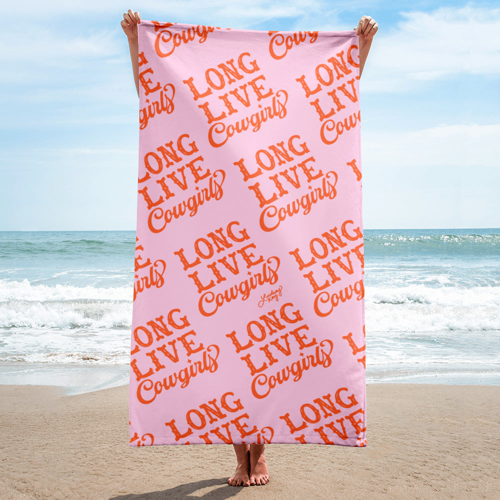 western long live cowgirls bachelorette cute trendy pink beach towel pool towel  lindsey kay collective