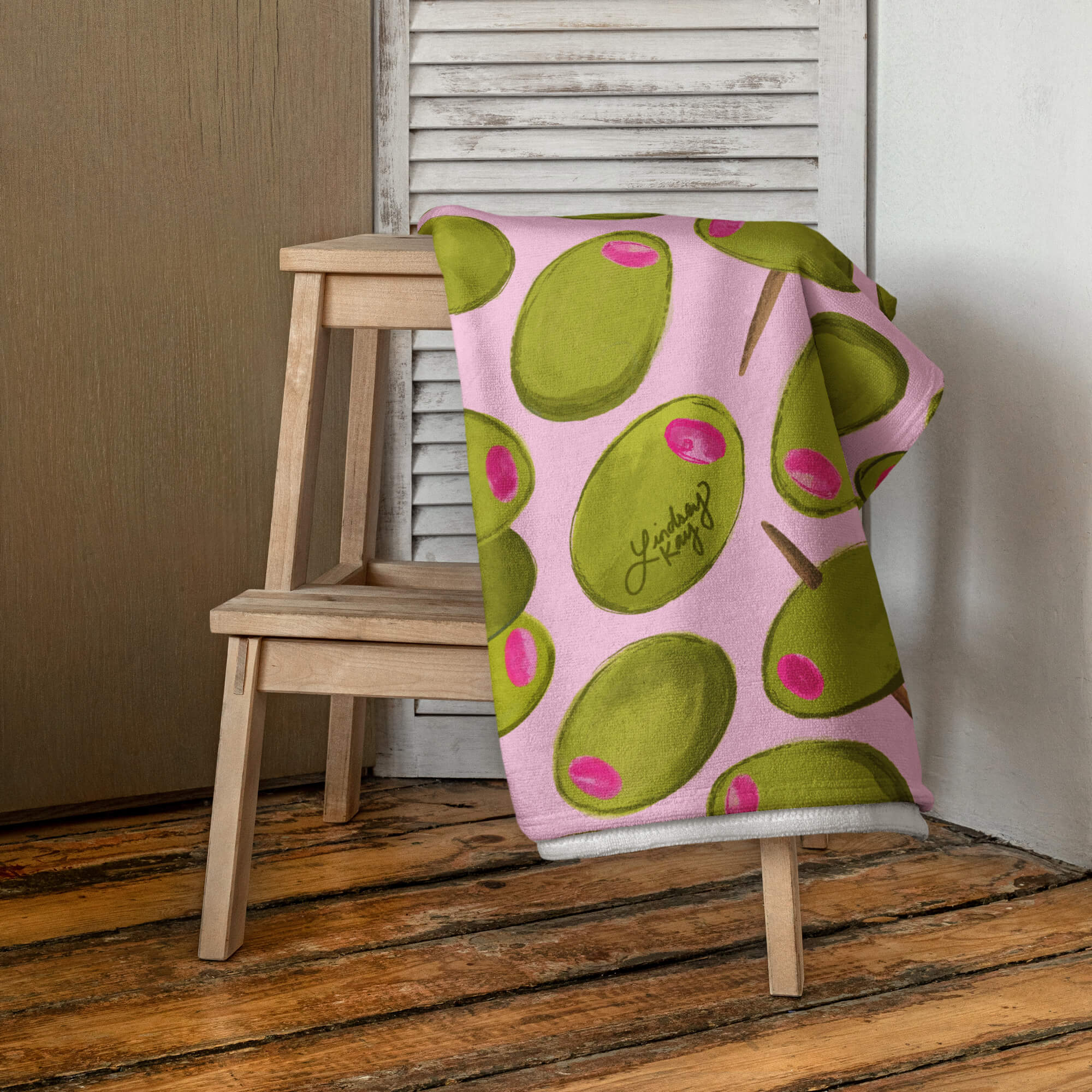 Green and Pink Olives - Beach Towel