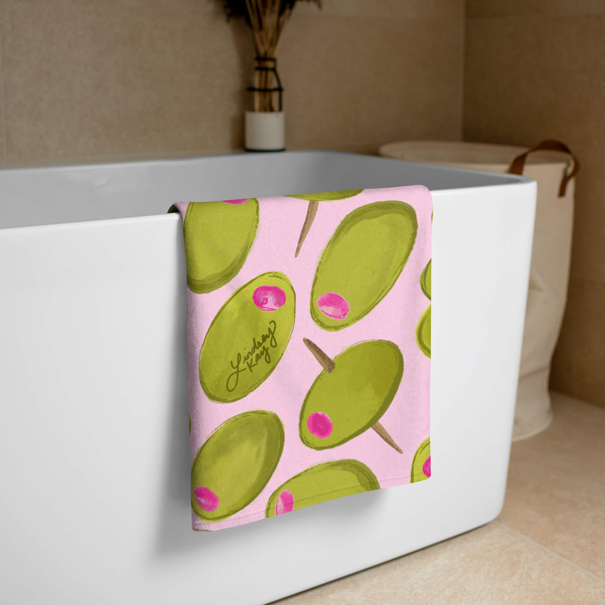 Green and Pink Olives - Beach Towel