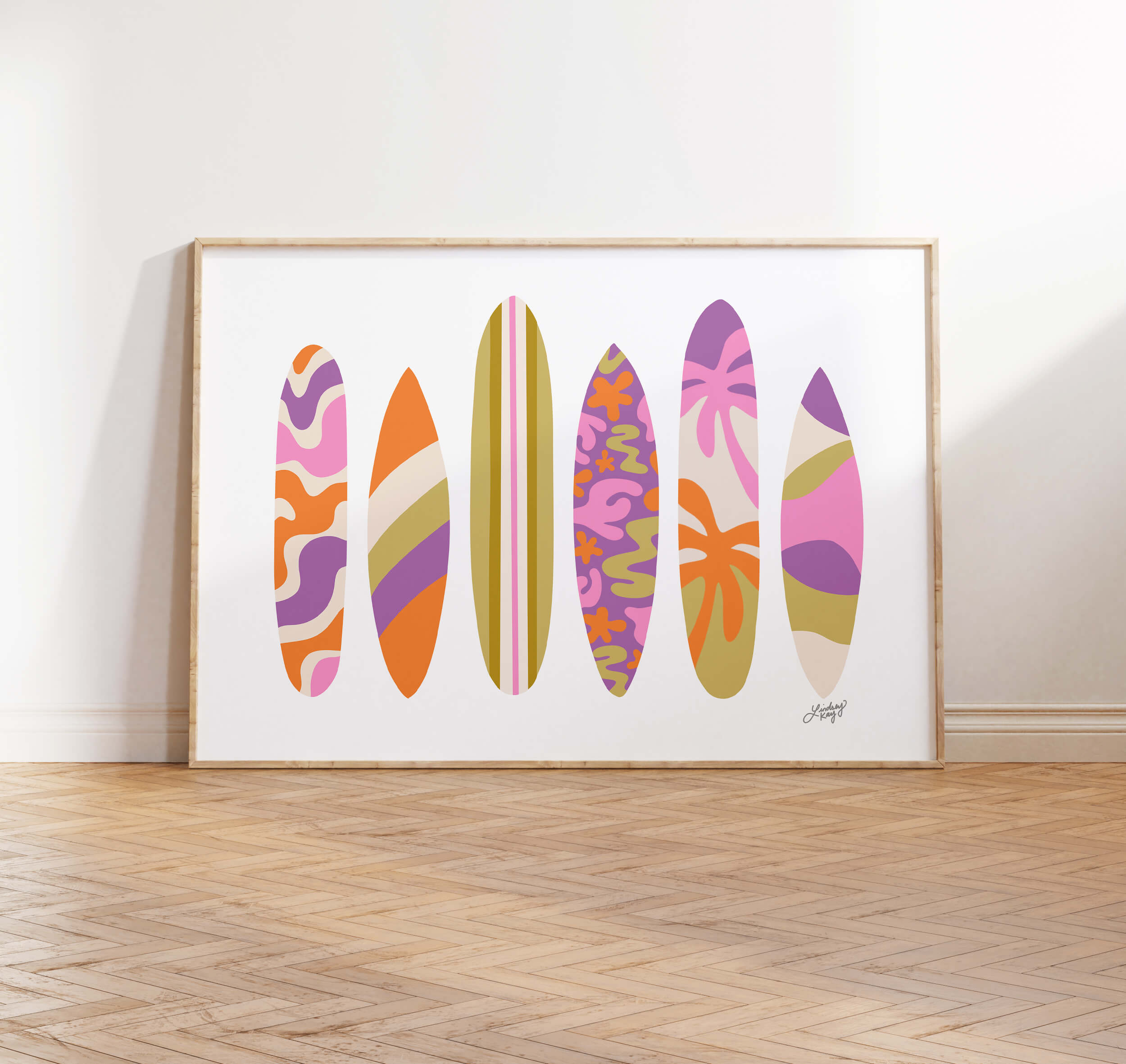 Ilustración de tabla de surf (paleta púrpura/verde) - Impresión de arte