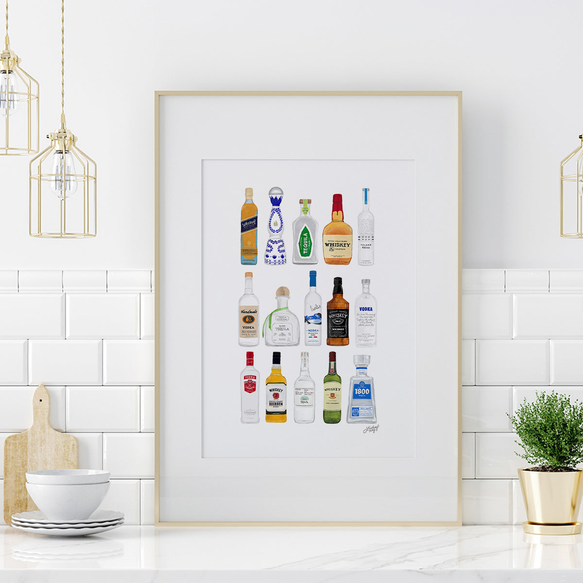 Ilustración de botellas borrachas - Impresión de arte