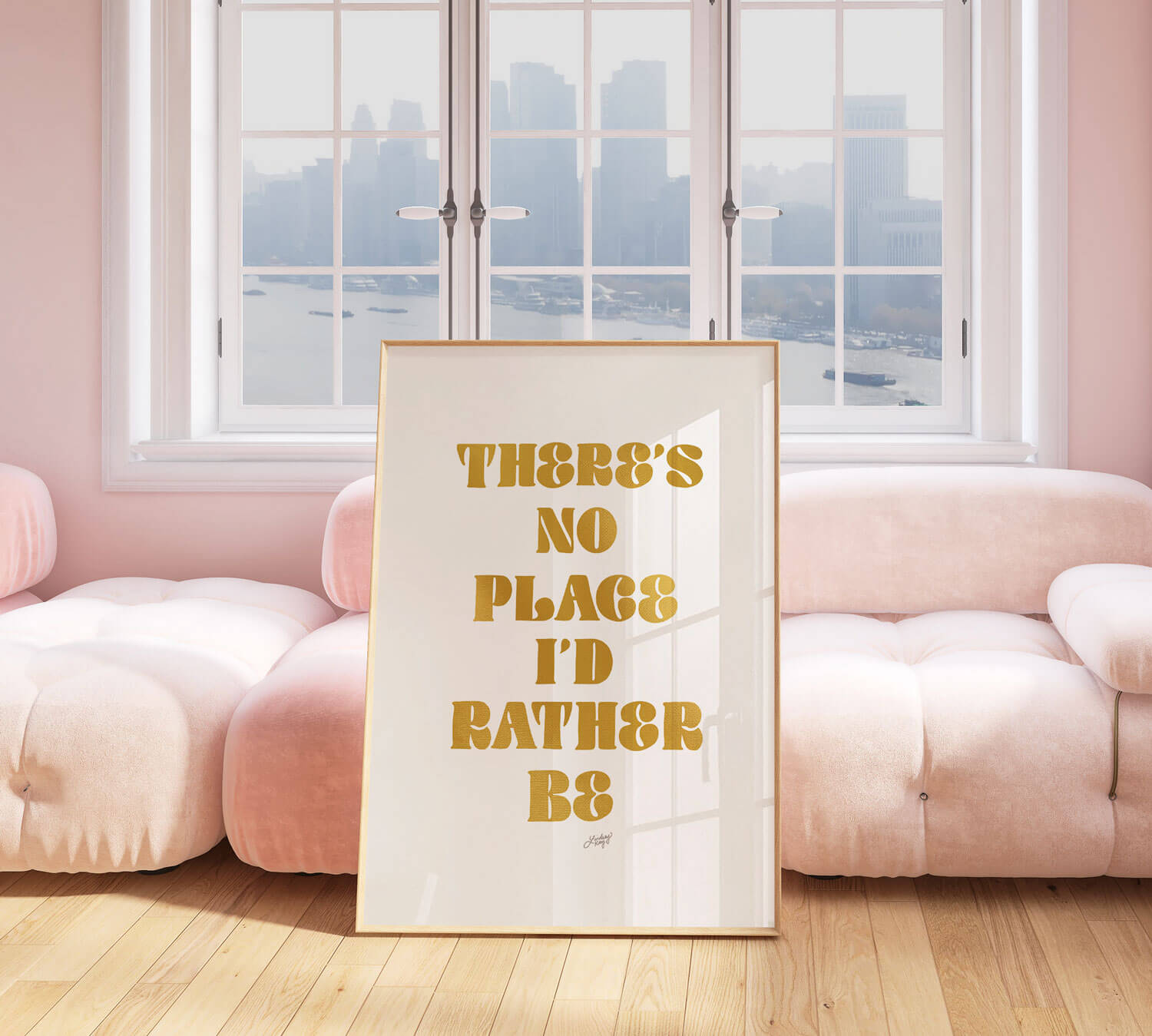 Hand-lettered RÜFÜS DU SOL lyric art print There’s No Place I’d Rather Be by Lindsey Kay Collective – inspirational wall art in warm or gold/white palettes – perfect for music fans, gallery walls, dorm rooms, or inspirational decor – printed on enhanced matte paper with vibrant inks – available in 10 sizes