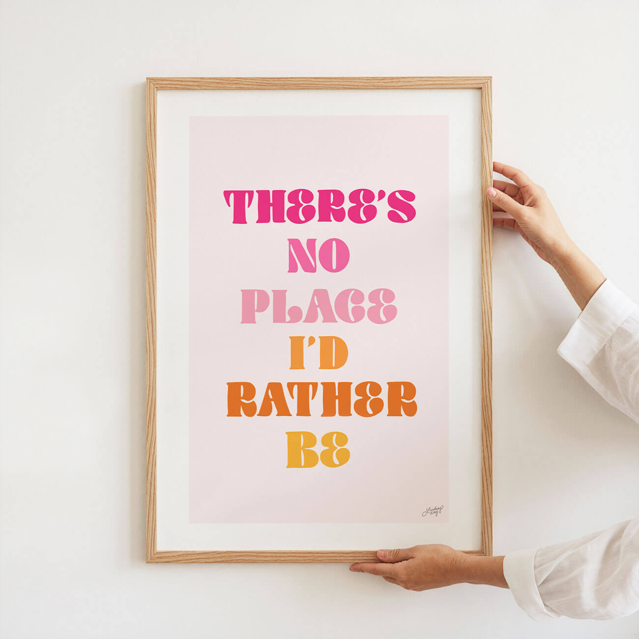 Hand-lettered RÜFÜS DU SOL lyric art print There’s No Place I’d Rather Be by Lindsey Kay Collective – inspirational wall art in warm or gold/white palettes – perfect for music fans, gallery walls, dorm rooms, or inspirational decor – printed on enhanced matte paper with vibrant inks – available in 10 sizes