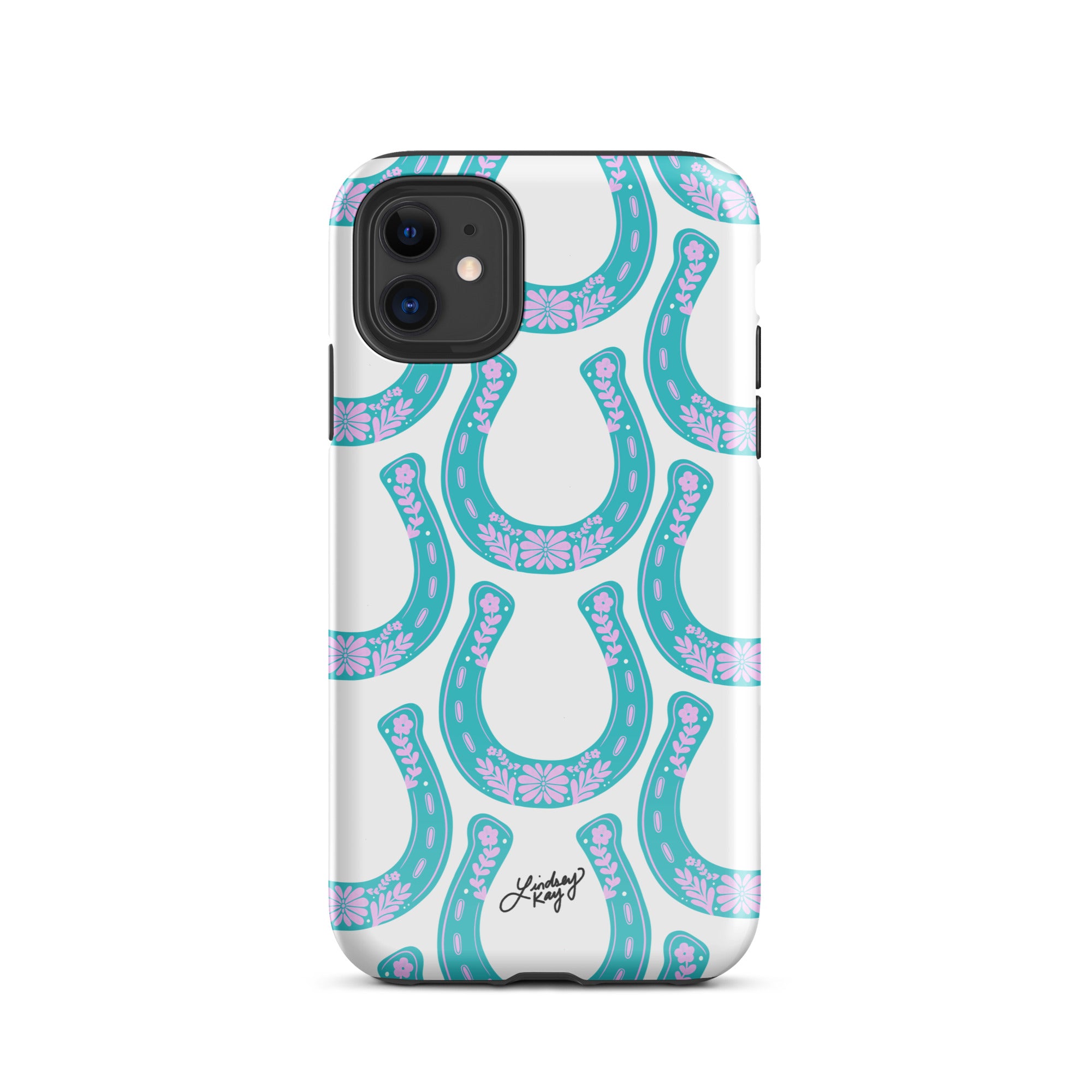 horseshoe pink turquoise illustration pattern floral western cowgirl cowboy iphone iphone-15 phone case cover clear lindsey kay collective