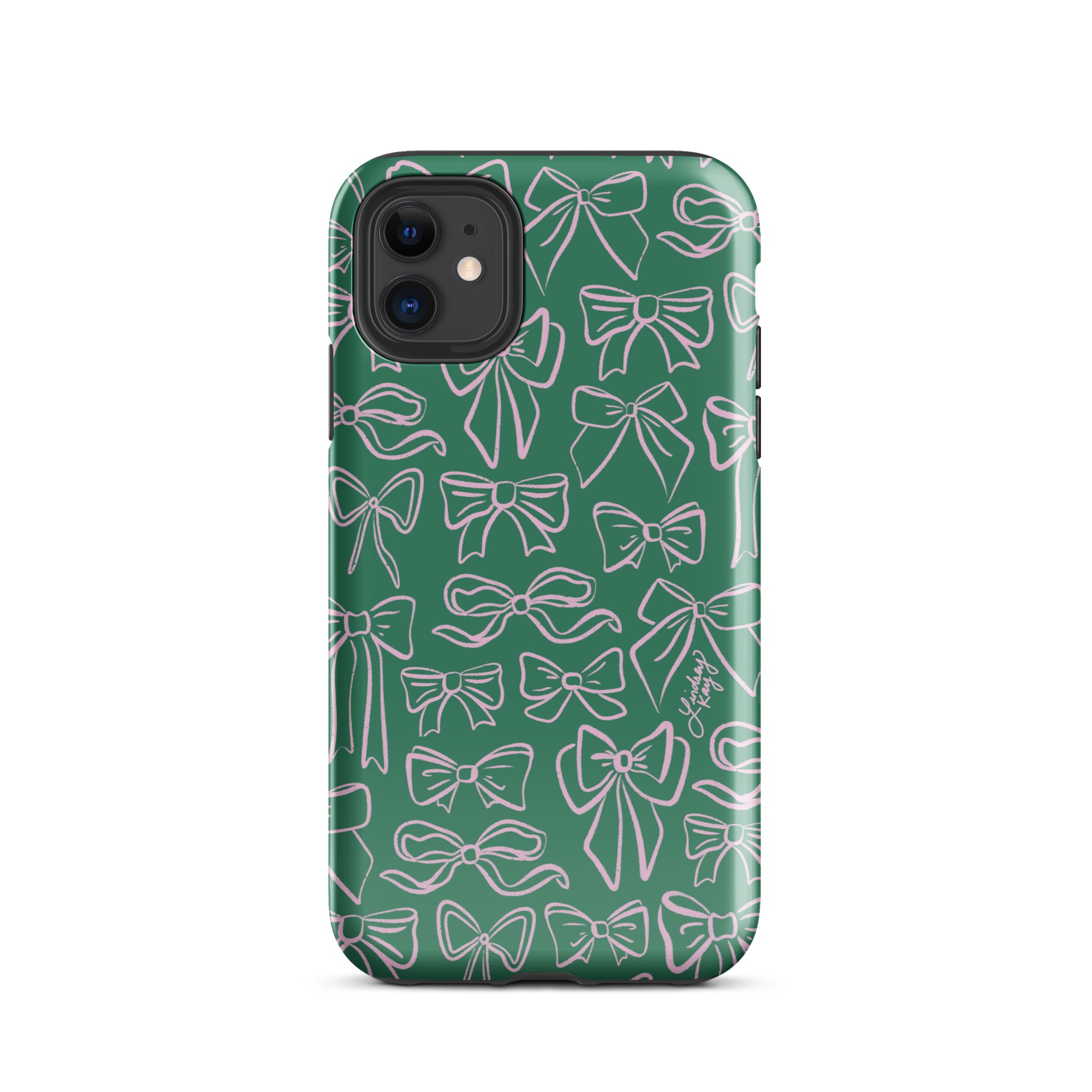 ribbon illustration pattern drawing tough shock-proof iphone phone case mobile accessories cute coquette lindsey kay collective trendy preppy accessories girly green pink