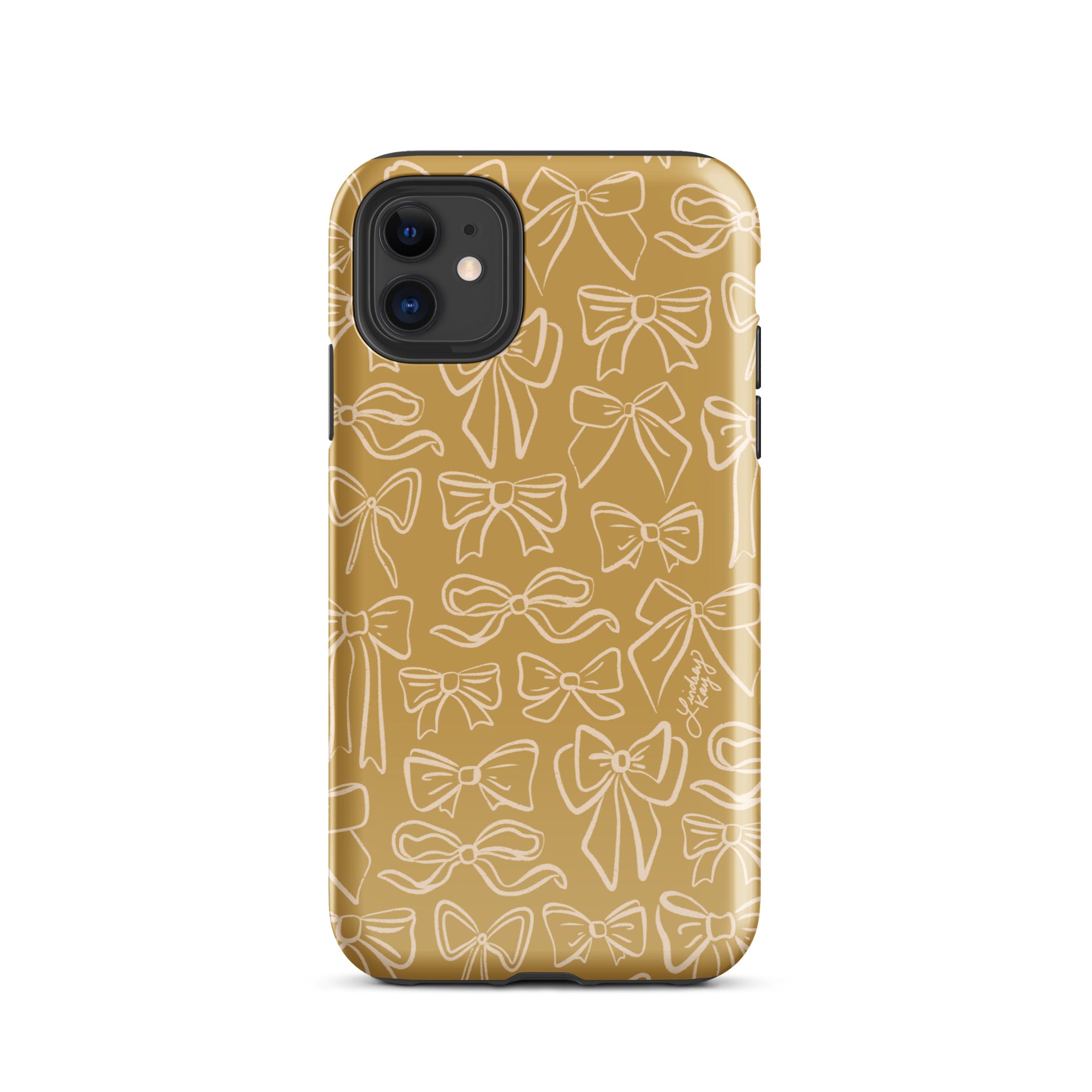 ribbon illustration pattern drawing tough shock-proof iphone phone case mobile accessories cute coquette lindsey kay collective trendy preppy accessories girly gold tan white