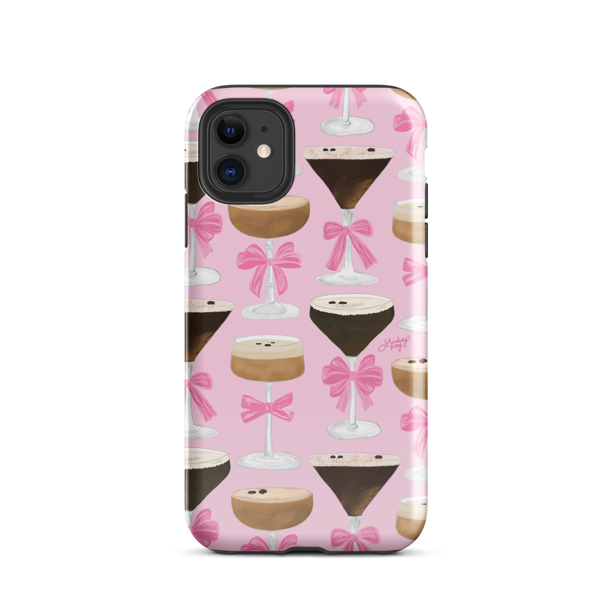 espresso martini pink ribbon pattern iphone tough case cover protective cute preppy sorority bachelorette coquette pretty girly lindsey kay collective
