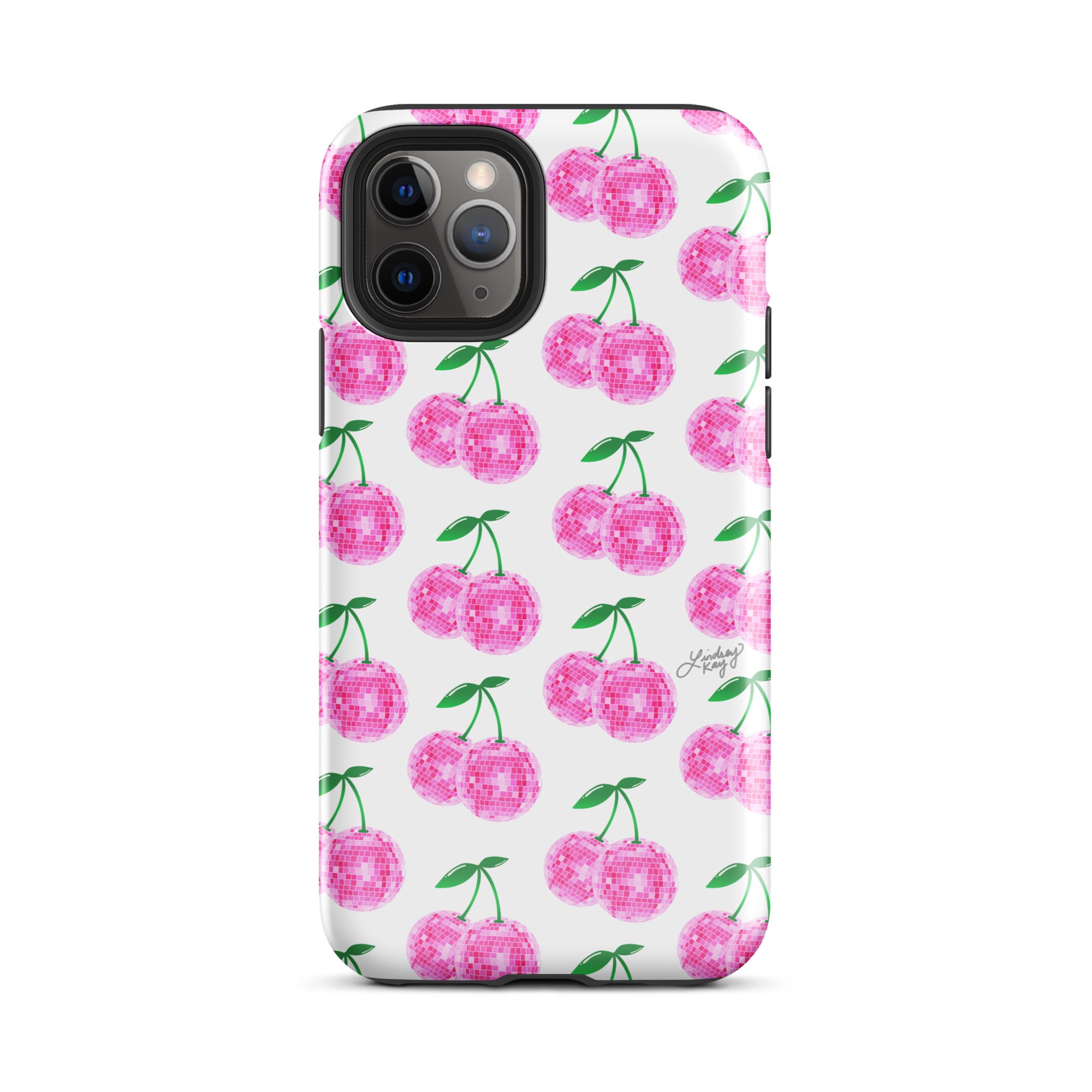 Cerezas de bola de discoteca rosa - Funda resistente para iPhone®